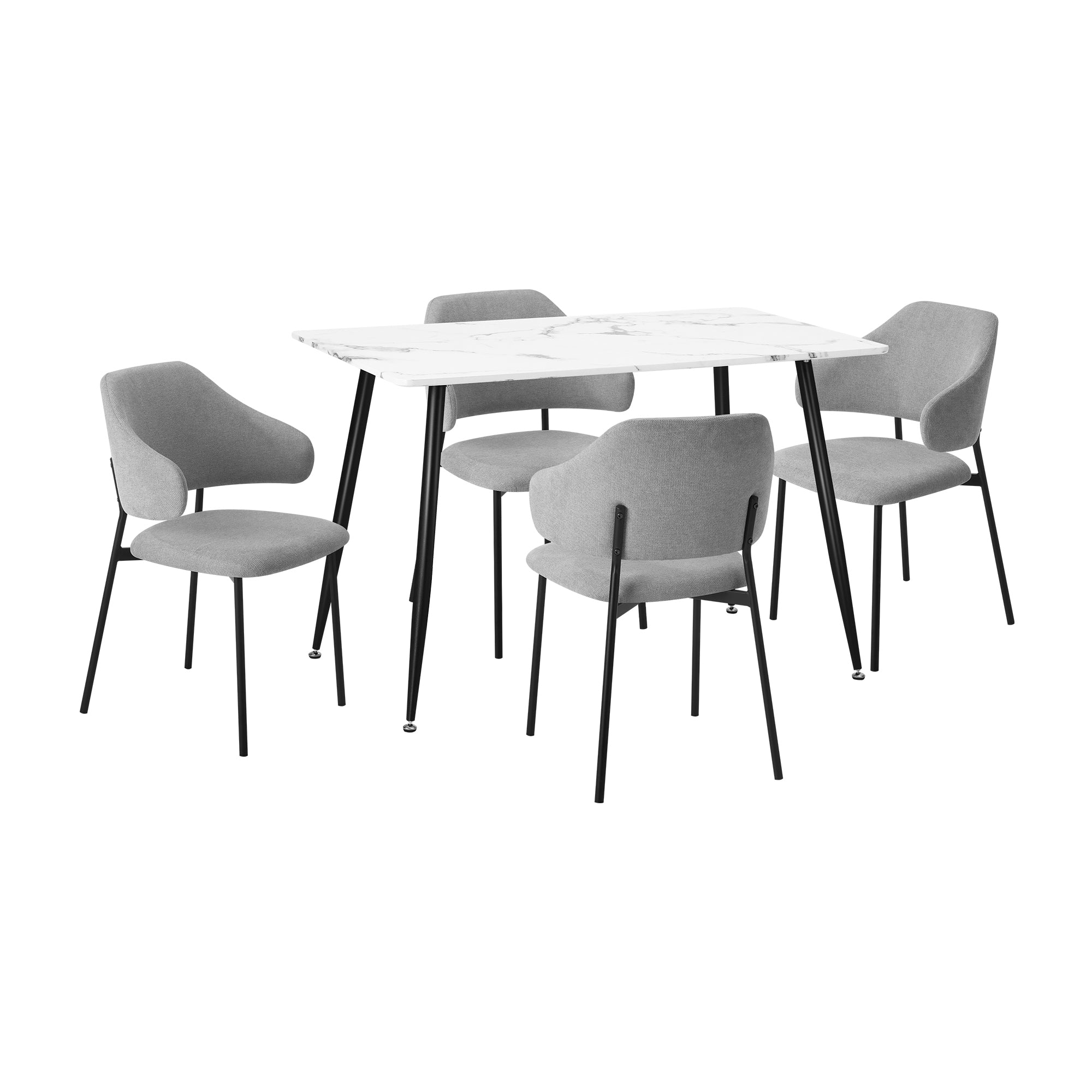 Oikiture 120cm Rectangle Dining Table with 4PCS Dining Chairs Fabric Grey - Sunyee
