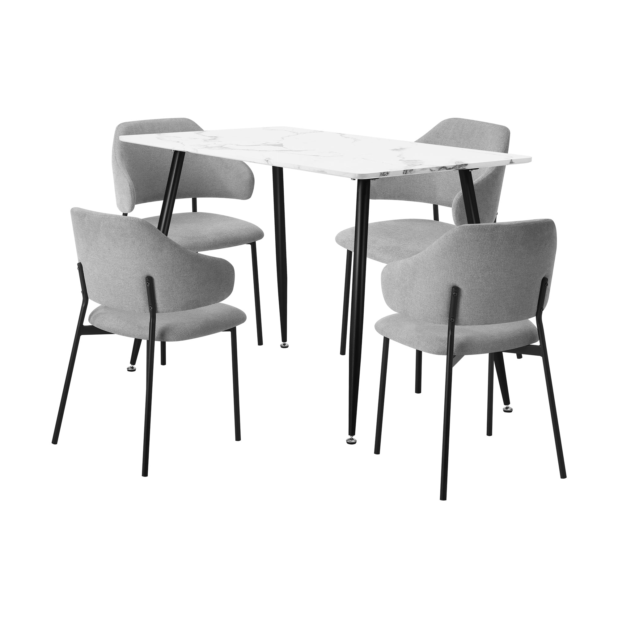 Oikiture 120cm Rectangle Dining Table with 4PCS Dining Chairs Fabric Grey - Sunyee