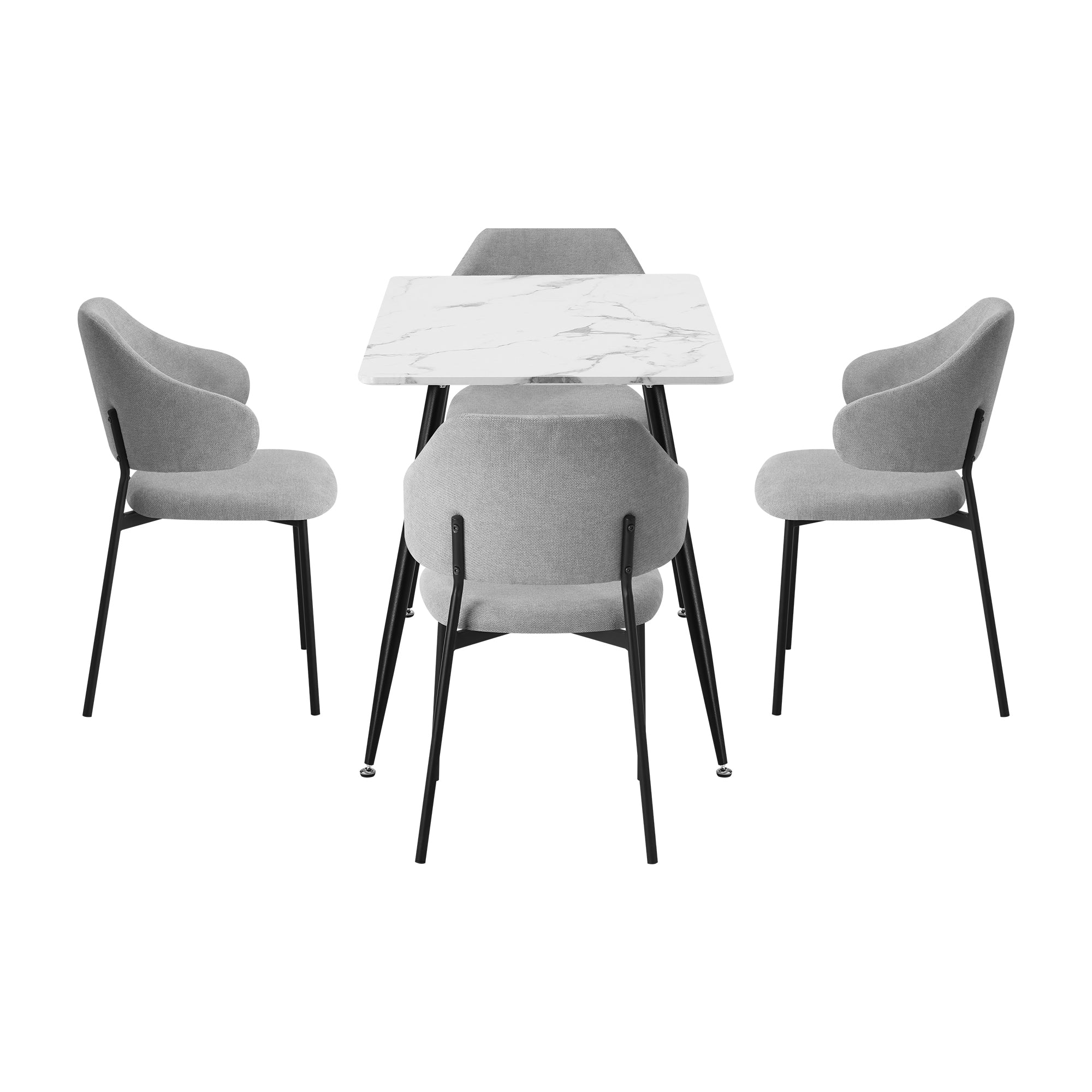 Oikiture 120cm Rectangle Dining Table with 4PCS Dining Chairs Fabric Grey - Sunyee