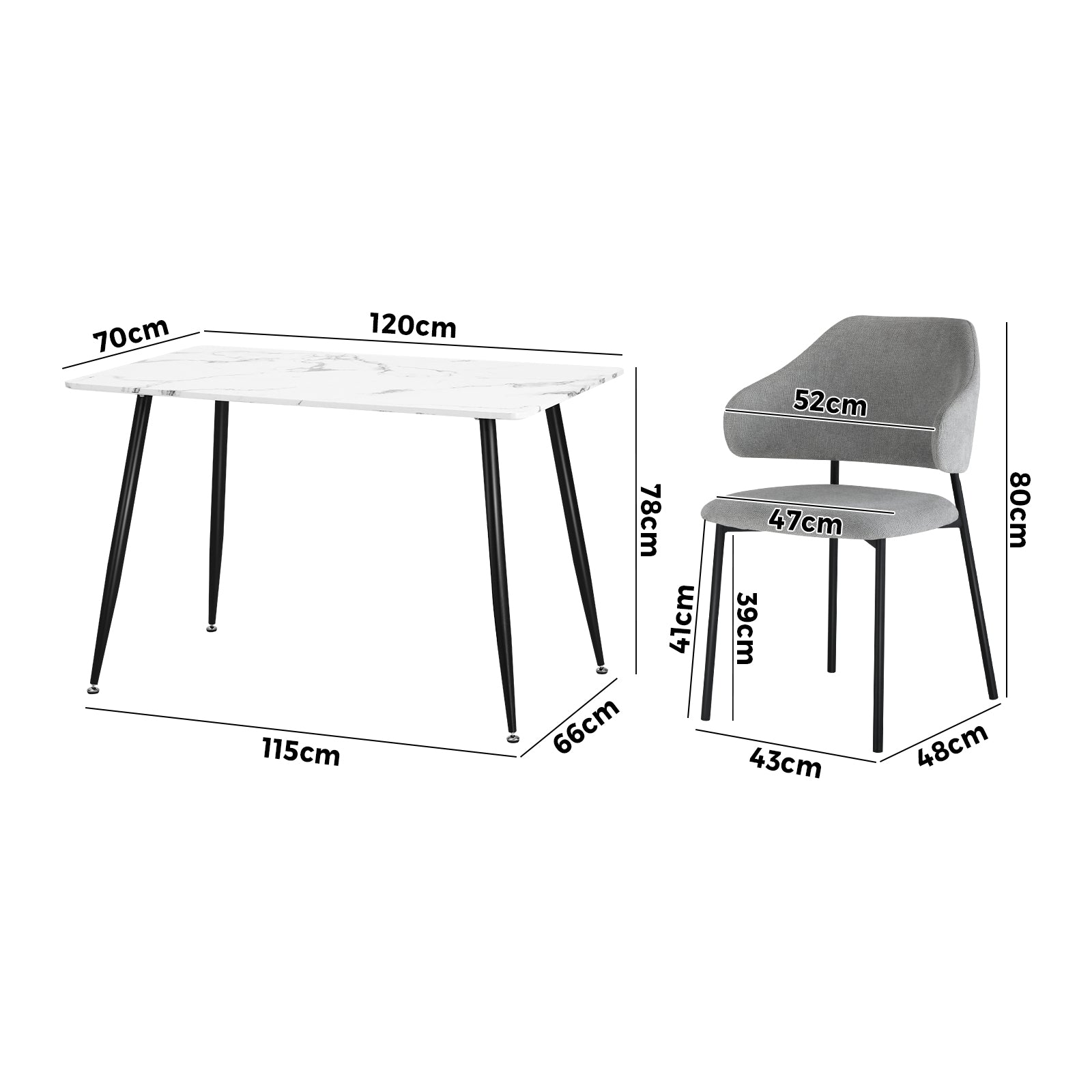 Oikiture 120cm Rectangle Dining Table with 4PCS Dining Chairs Fabric Grey - Sunyee