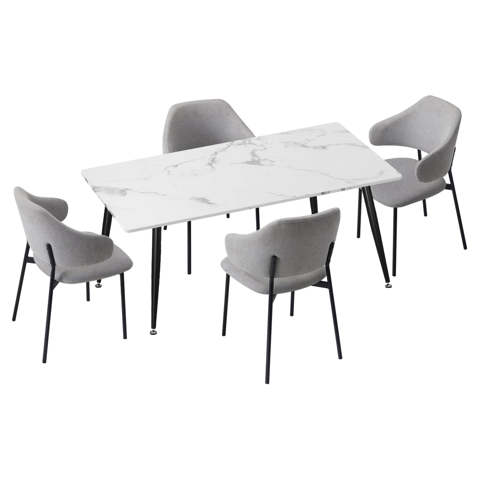 Oikiture 120cm Rectangle Dining Table with 4PCS Dining Chairs Fabric Grey - Sunyee