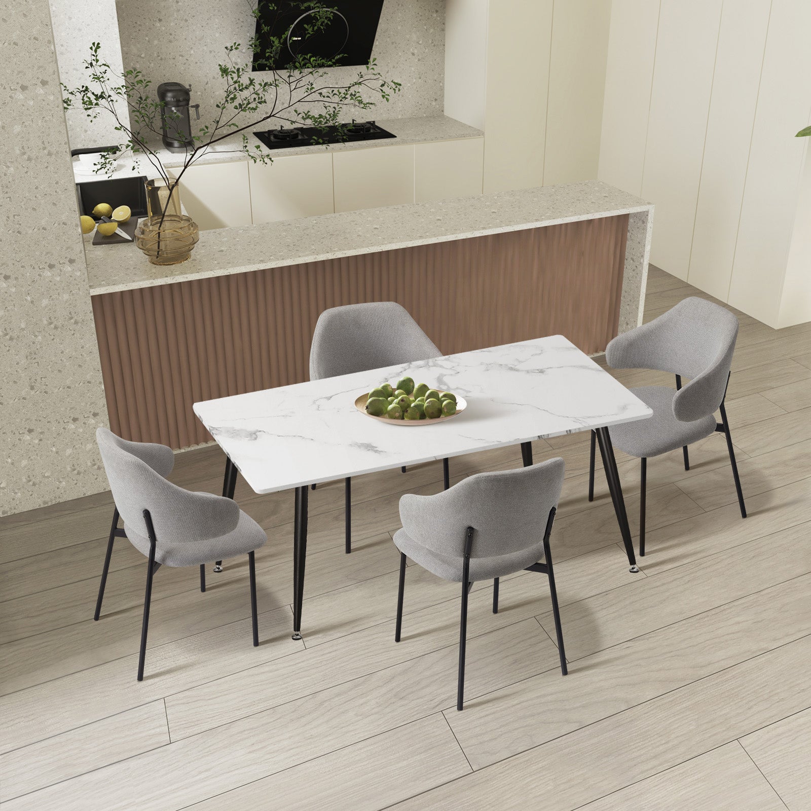 Oikiture 120cm Rectangle Dining Table with 4PCS Dining Chairs Fabric Grey - Sunyee