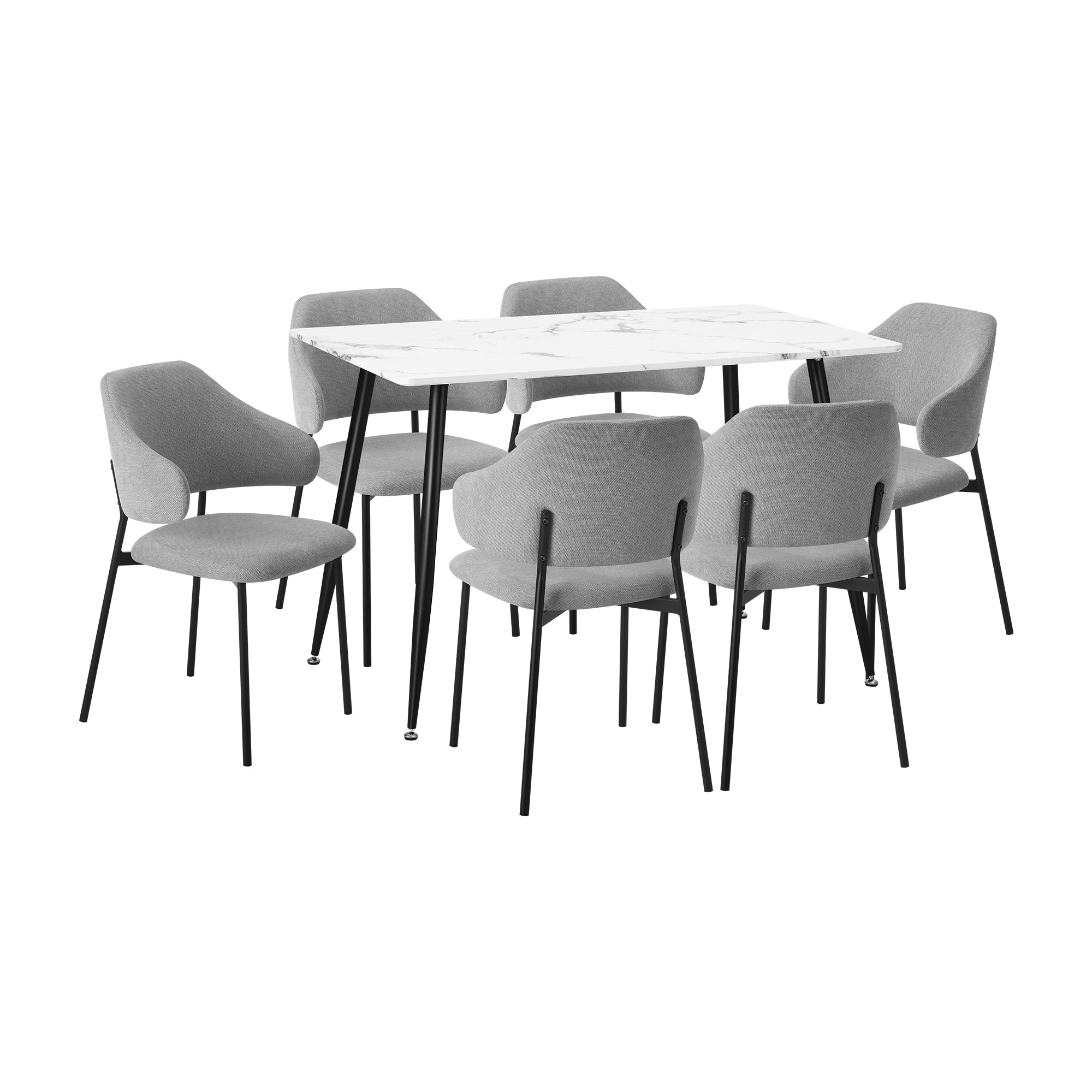 Oikiture 120cm Rectangle Dining Table with 6PCS Dining Chairs Fabric Grey - Sunyee