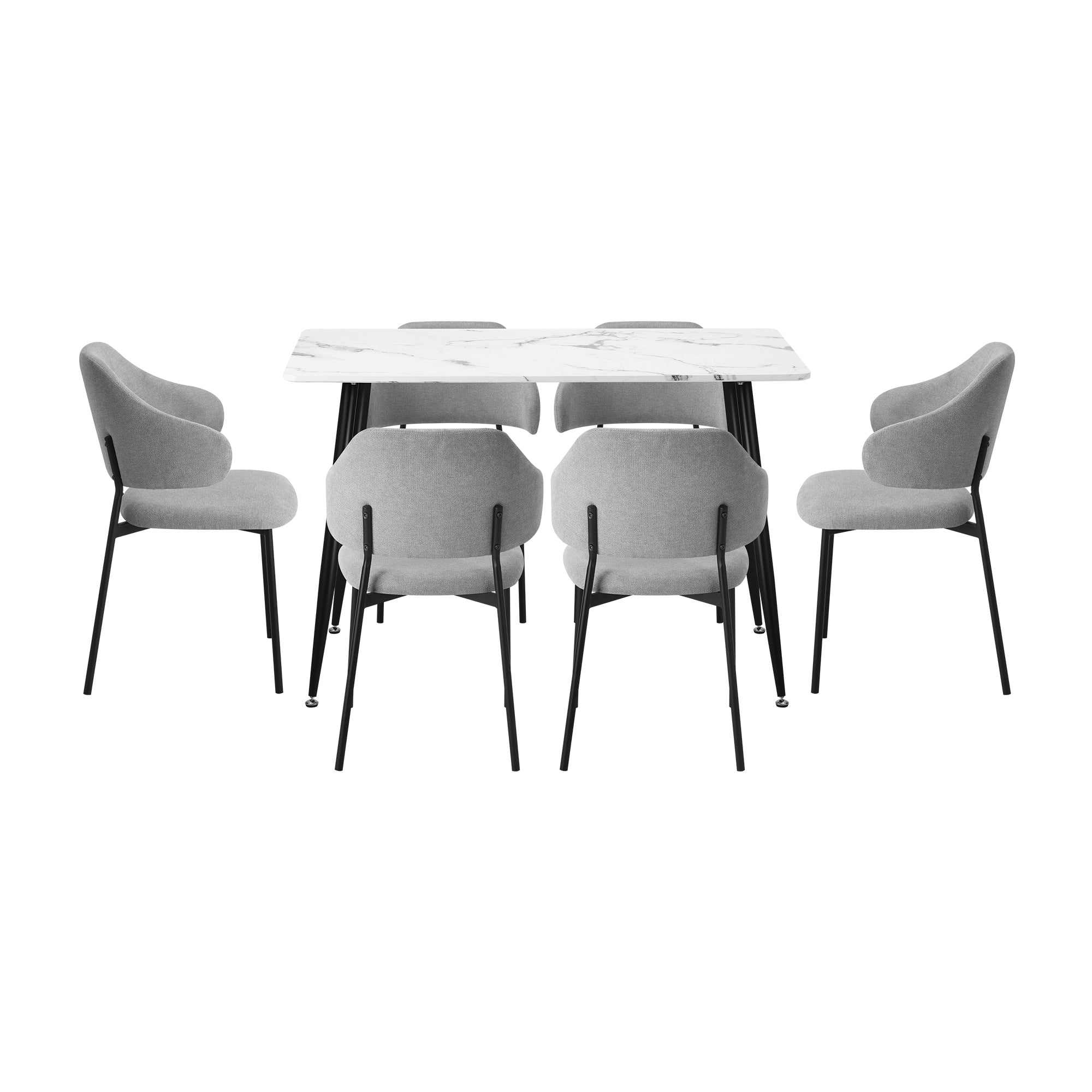 Oikiture 120cm Rectangle Dining Table with 6PCS Dining Chairs Fabric Grey - Sunyee
