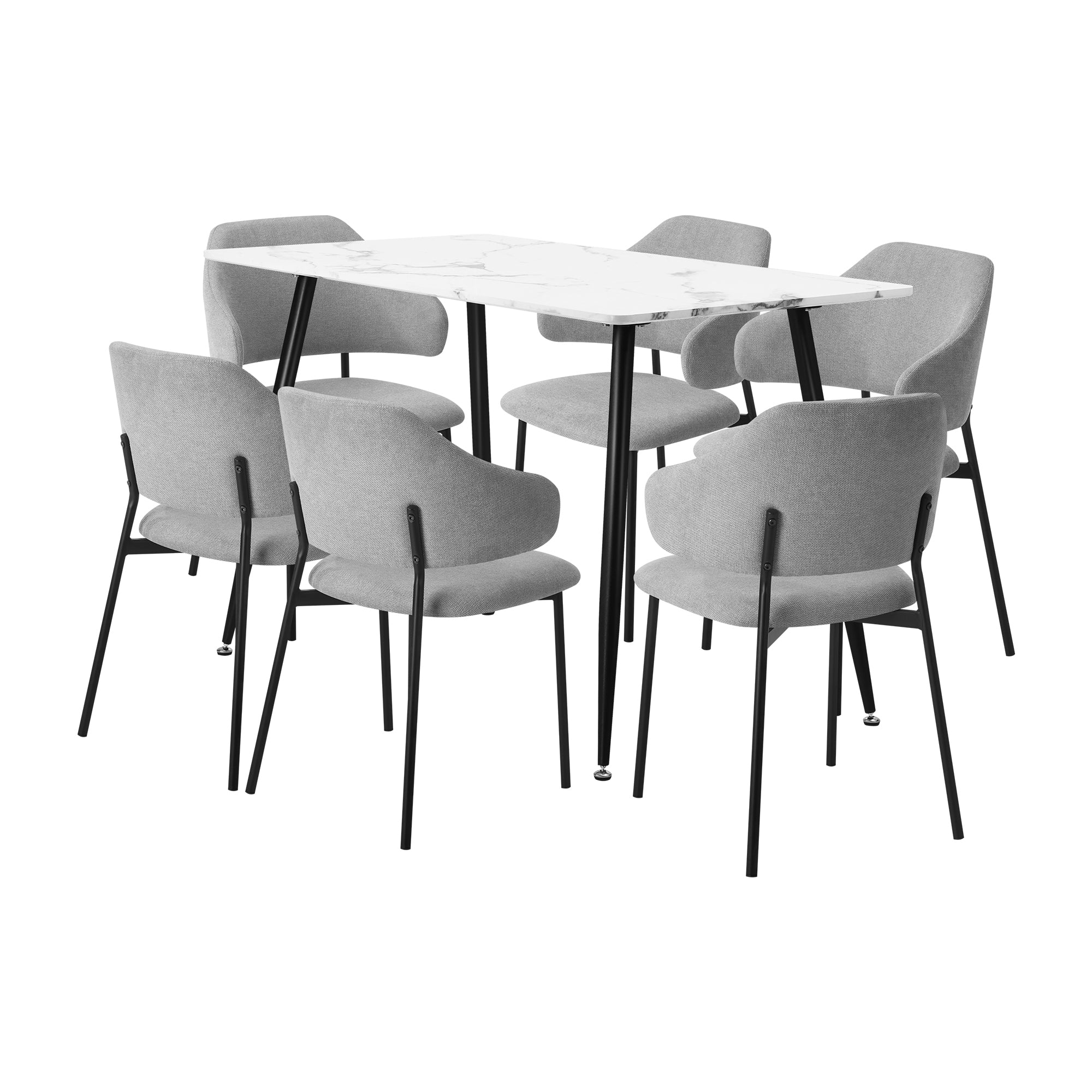 Oikiture 120cm Rectangle Dining Table with 6PCS Dining Chairs Fabric Grey - Sunyee