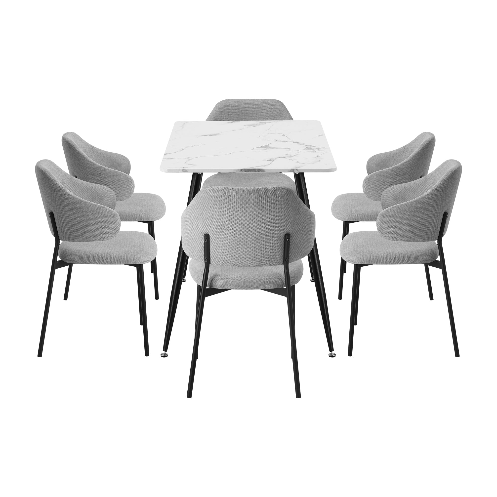 Oikiture 120cm Rectangle Dining Table with 6PCS Dining Chairs Fabric Grey - Sunyee