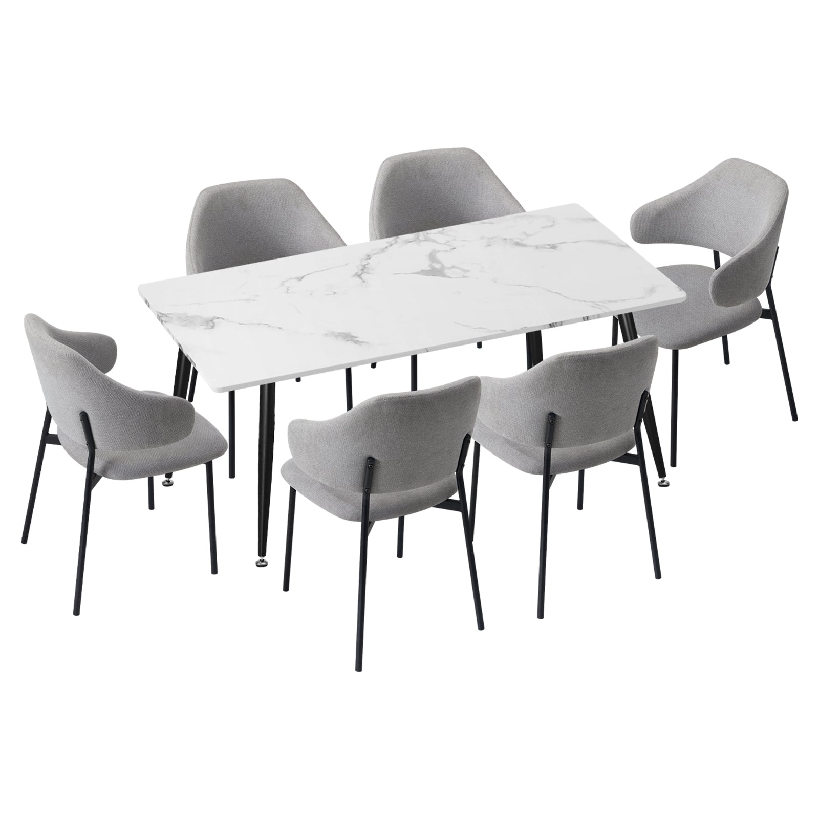 Oikiture 120cm Rectangle Dining Table with 6PCS Dining Chairs Fabric Grey - Sunyee