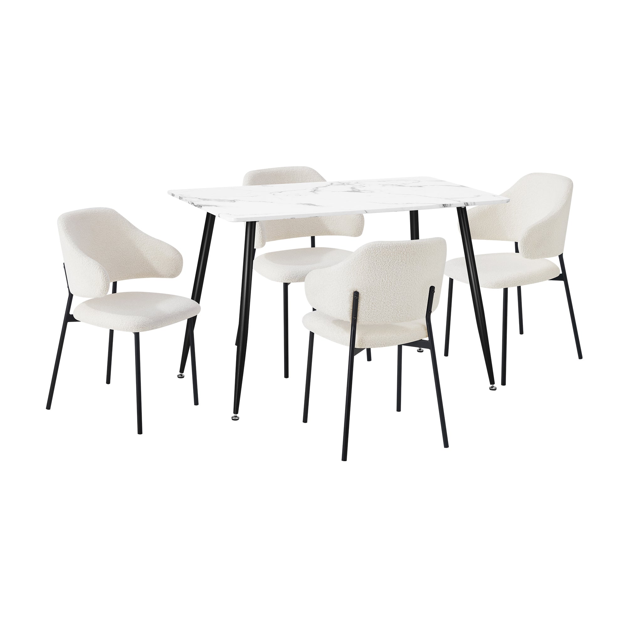 Oikiture 120cm Rectangle Dining Table with 4PCS Dining Chairs Sherpa White - Sunyee