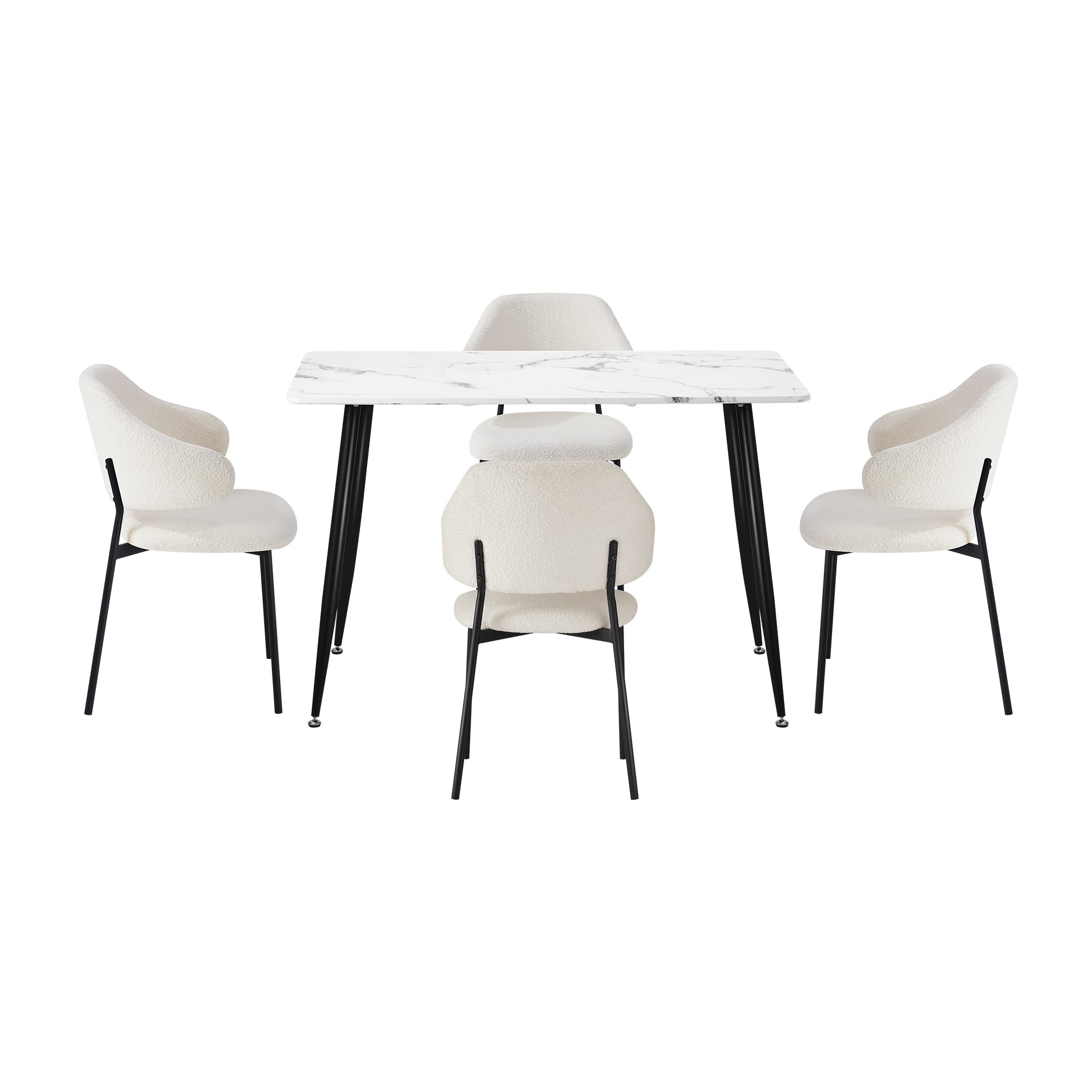 Oikiture 120cm Rectangle Dining Table with 4PCS Dining Chairs Sherpa White - Sunyee