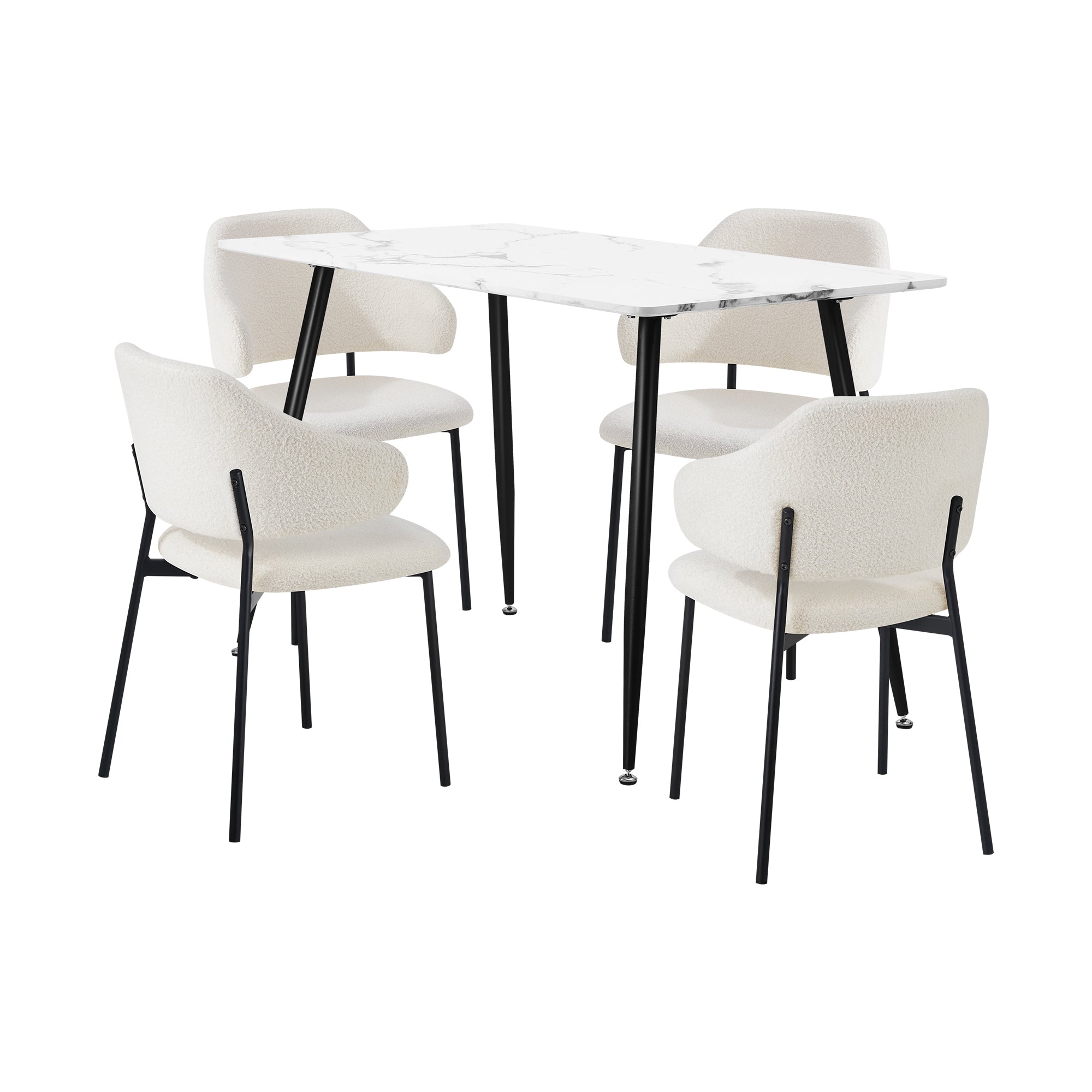 Oikiture 120cm Rectangle Dining Table with 4PCS Dining Chairs Sherpa White - Sunyee