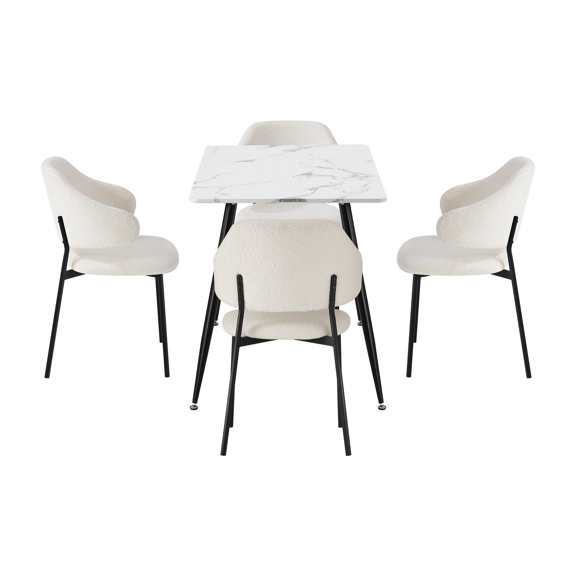 Oikiture 120cm Rectangle Dining Table with 4PCS Dining Chairs Sherpa White - Sunyee