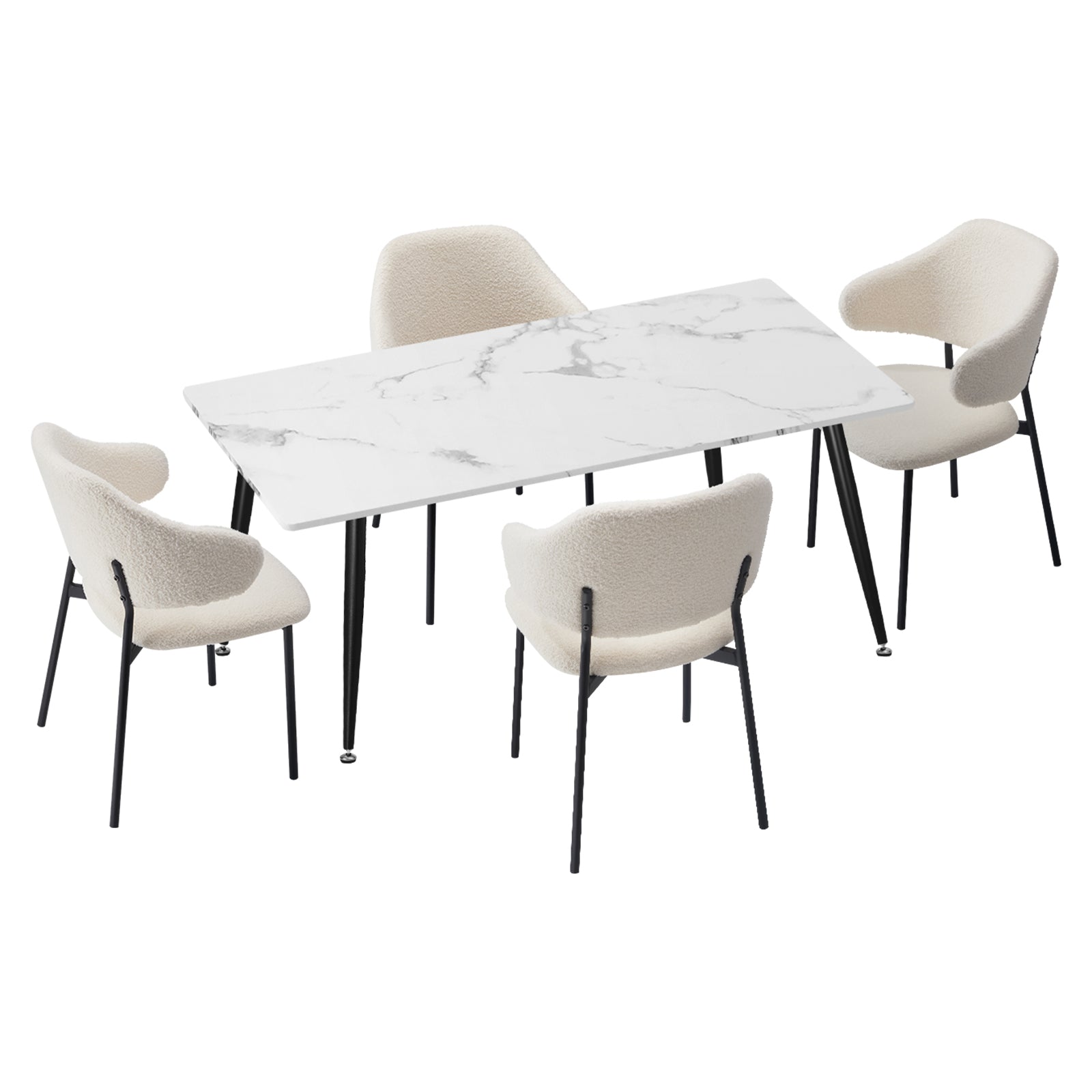 Oikiture 120cm Rectangle Dining Table with 4PCS Dining Chairs Sherpa White - Sunyee