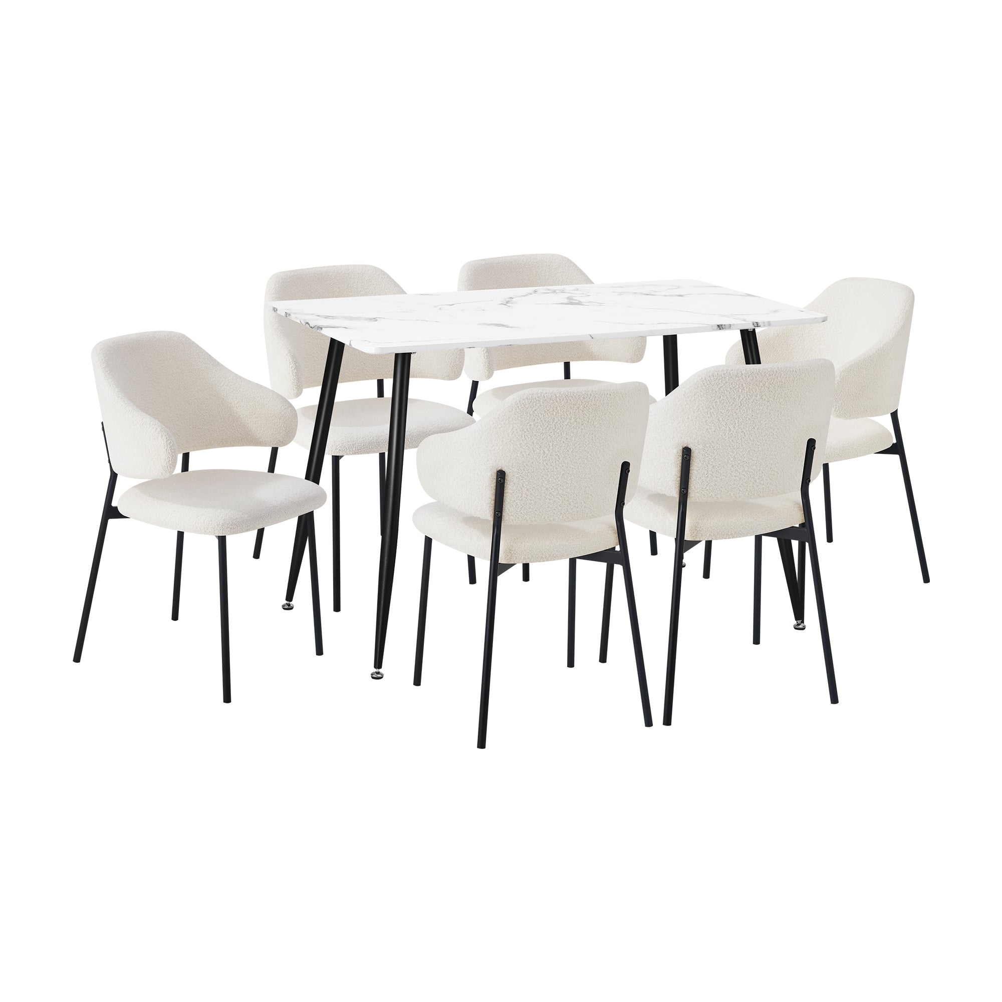 Oikiture 120cm Rectangle Dining Table with 6PCS Dining Chairs Sherpa White - Sunyee