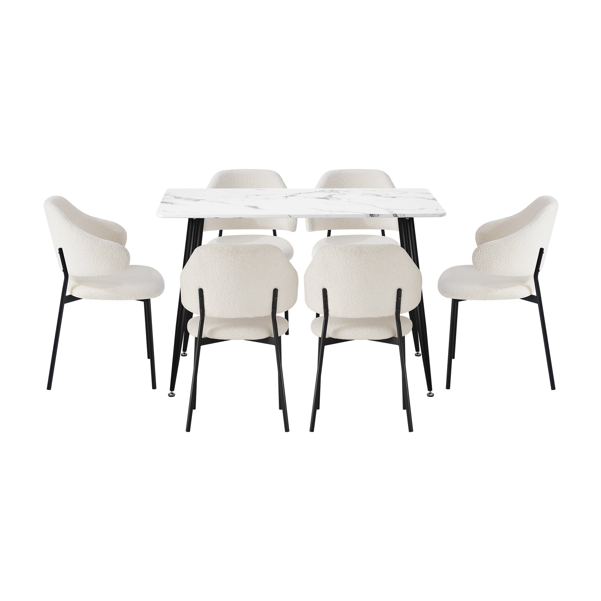 Oikiture 120cm Rectangle Dining Table with 6PCS Dining Chairs Sherpa White - Sunyee