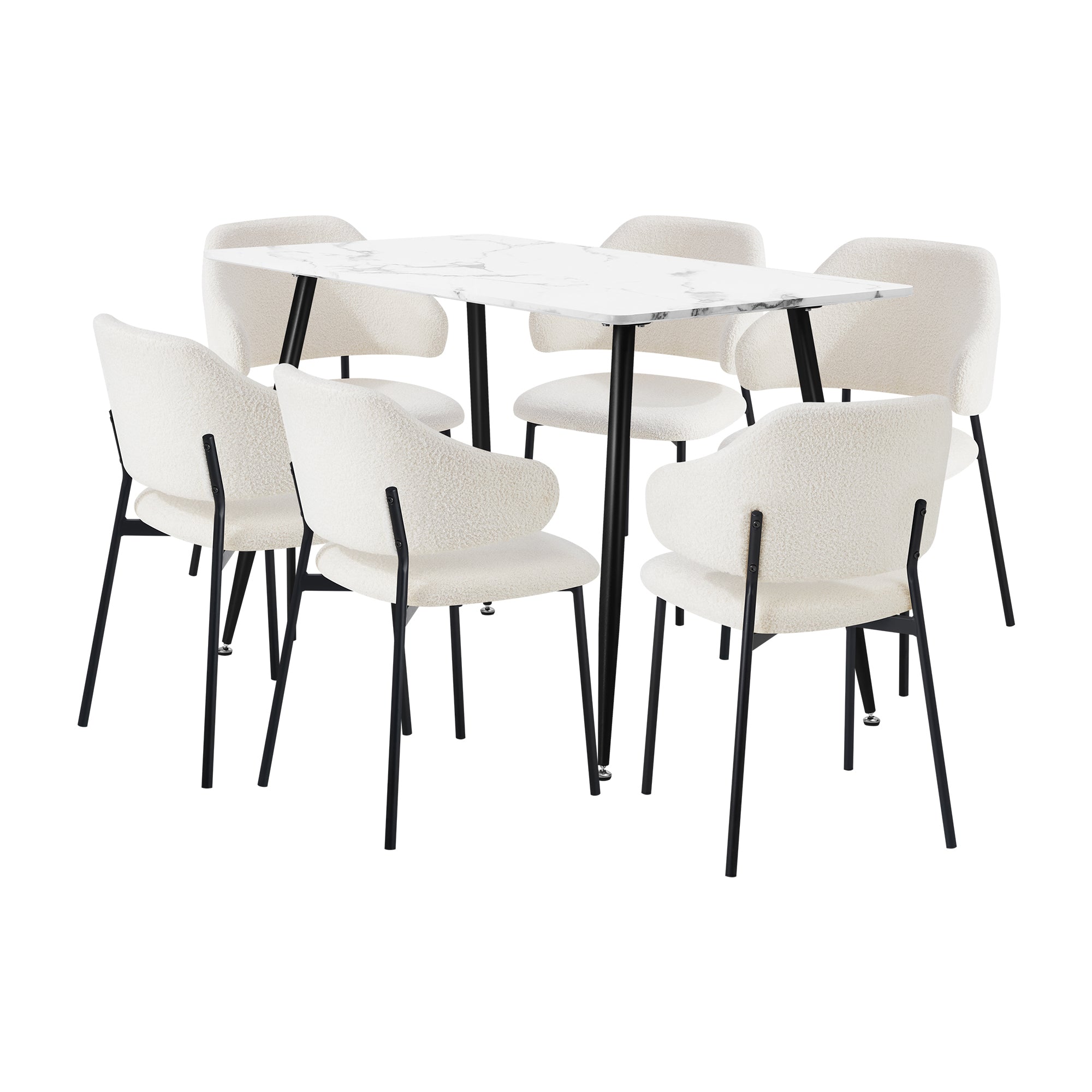 Oikiture 120cm Rectangle Dining Table with 6PCS Dining Chairs Sherpa White - Sunyee