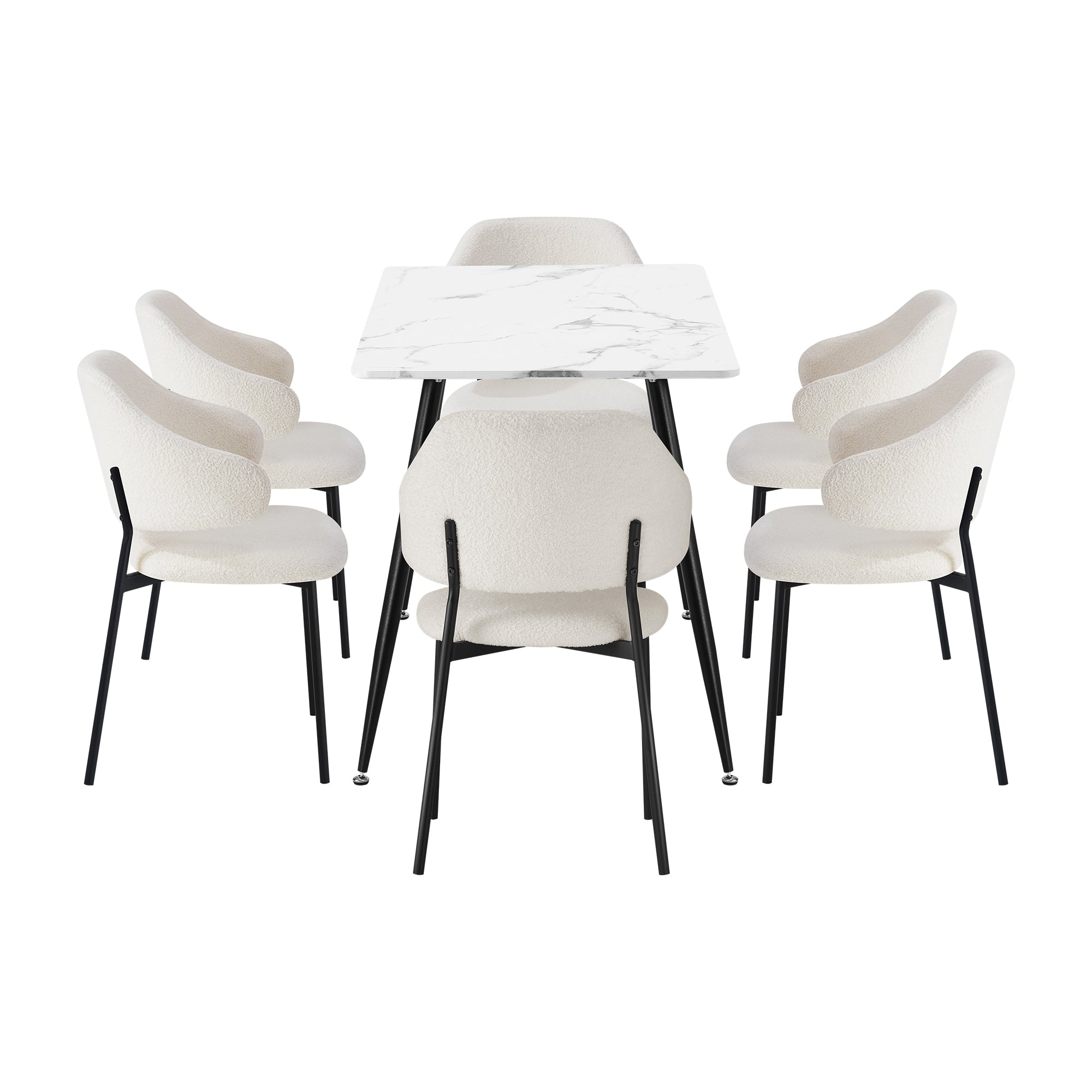 Oikiture 120cm Rectangle Dining Table with 6PCS Dining Chairs Sherpa White - Sunyee