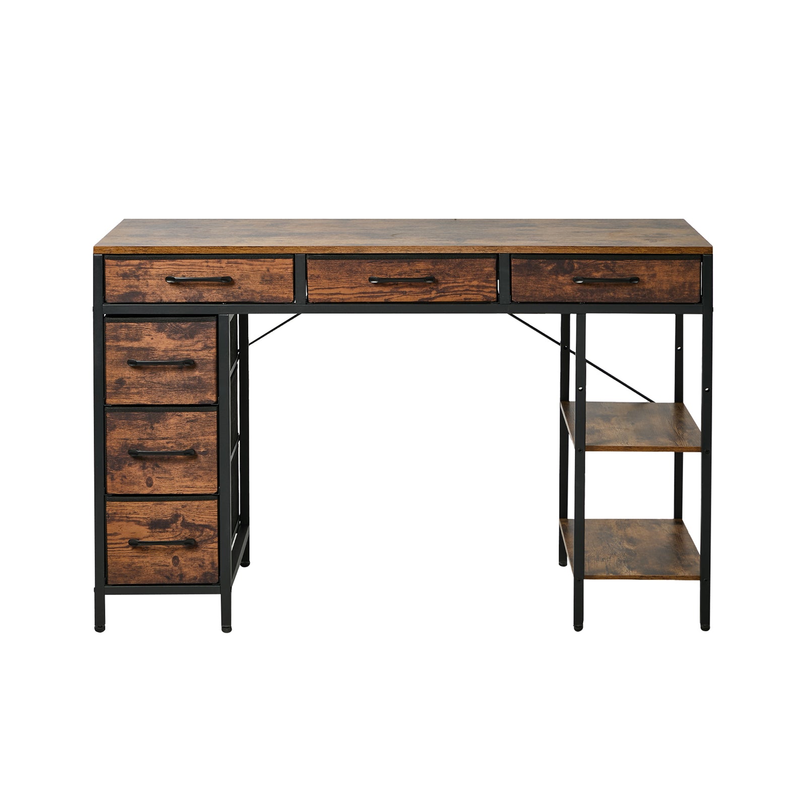 Oikiture Computer Desk with 6 Fabric Drawers Storage Shelves Gaming Table 120cm