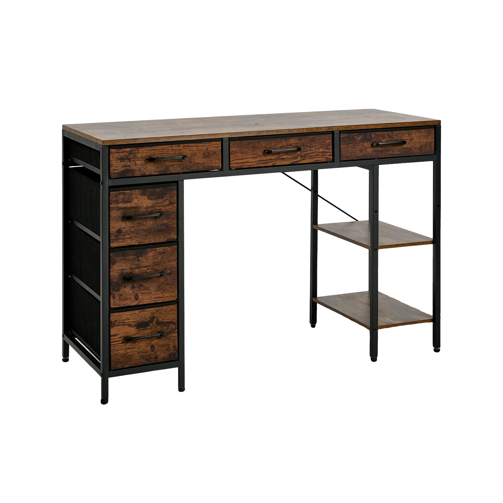 Oikiture Computer Desk with 6 Fabric Drawers Storage Shelves Gaming Table 120cm