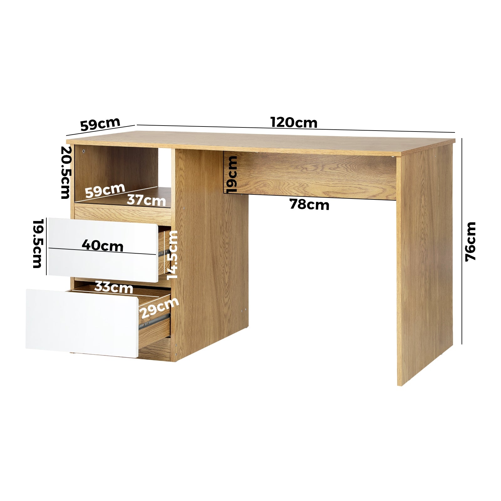 Oikiture Computer Desk Drawers Storage Laptop Table Student Study Office Desks - Sunyee