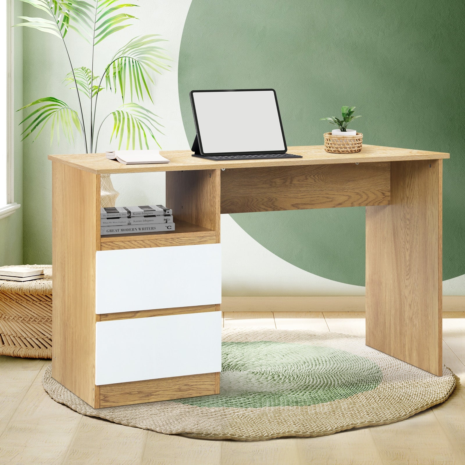 Oikiture Computer Desk Drawers Storage Laptop Table Student Study Office Desks - Sunyee