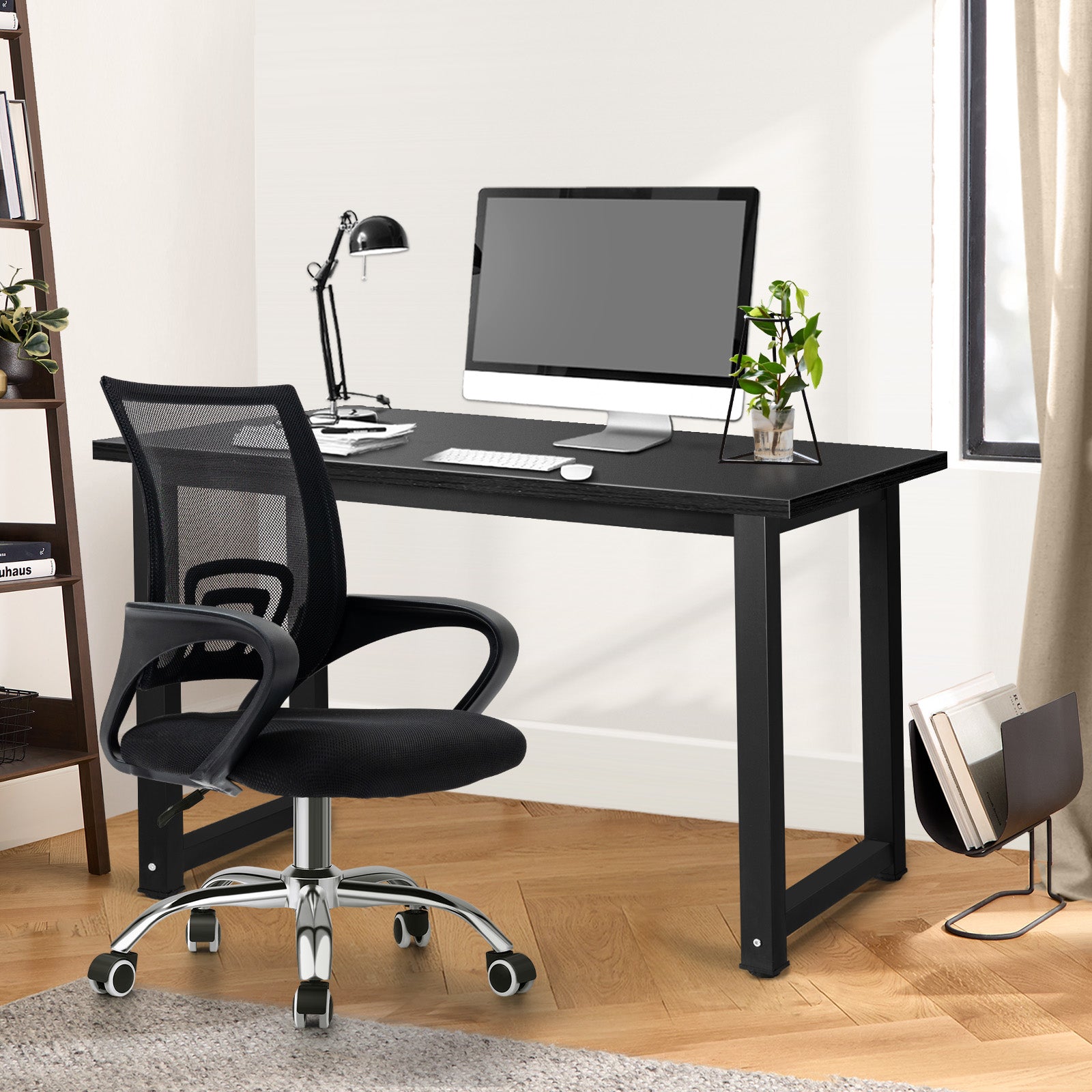 Oikiture Home Office Desk and Chair Set Black Computer Desk Mesh Office Chair - Sunyee