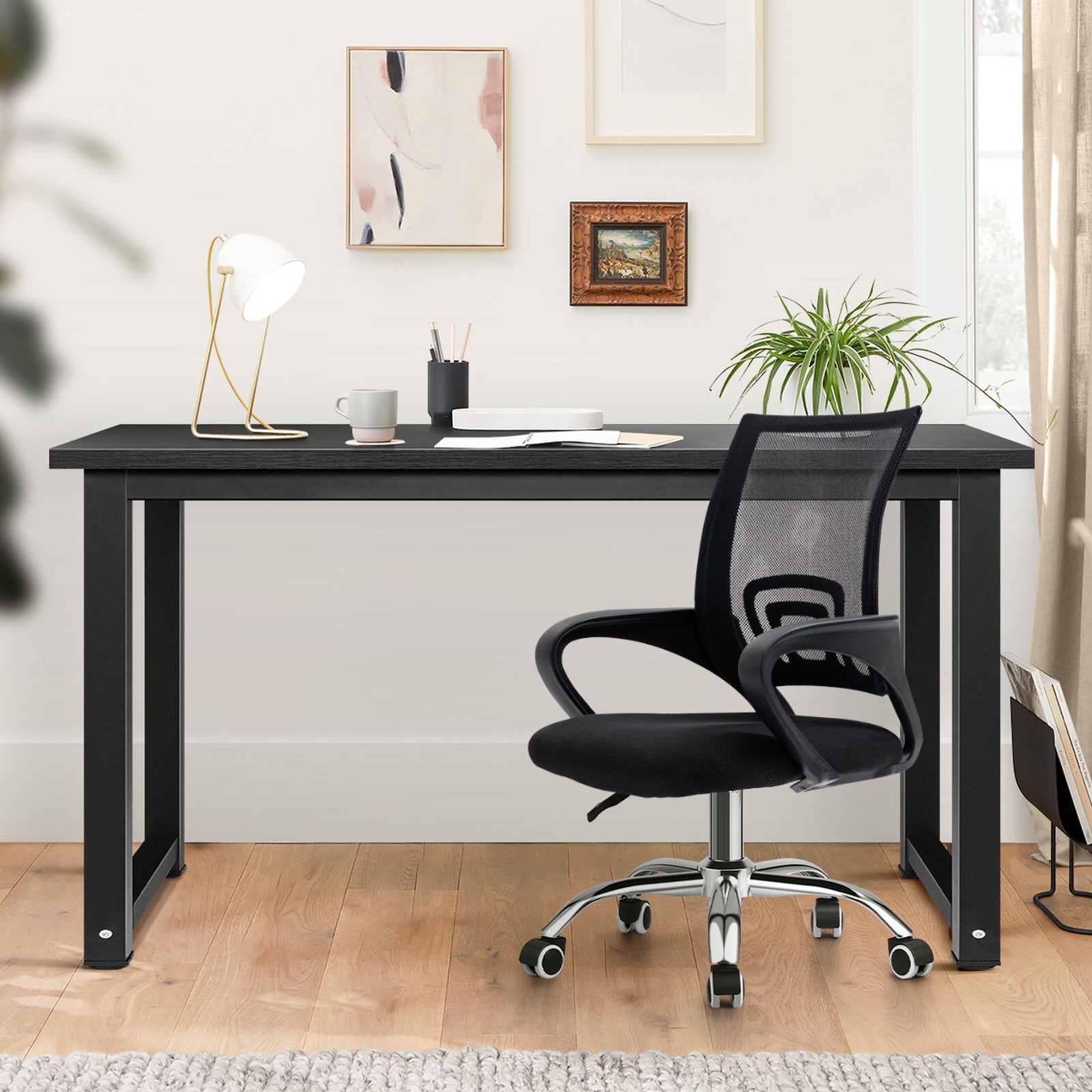 Oikiture Home Office Desk and Chair Set Black Computer Desk Mesh Office Chair - Sunyee
