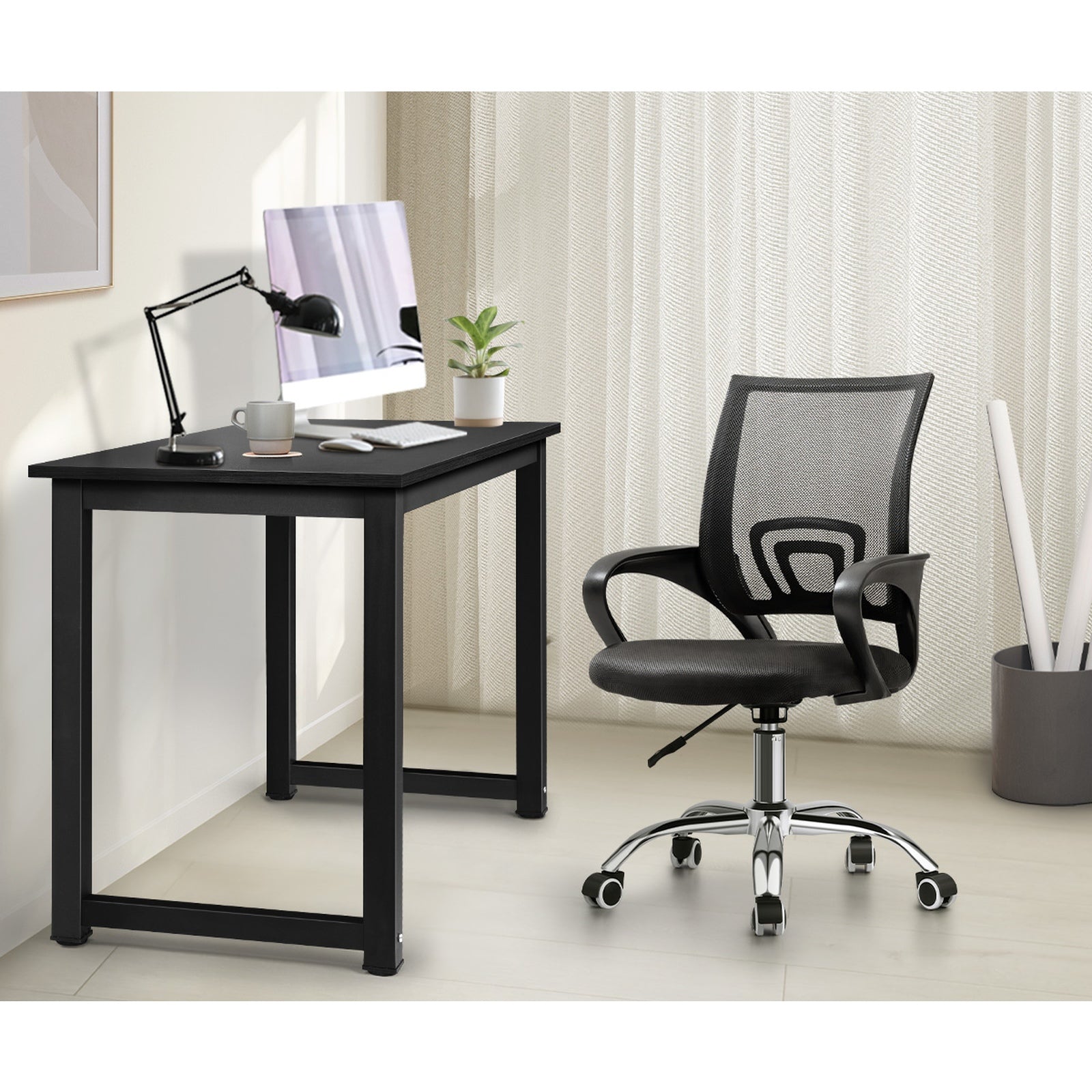 Oikiture Home Office Desk and Chair Set Black Computer Desk Mesh Office Chair - Sunyee