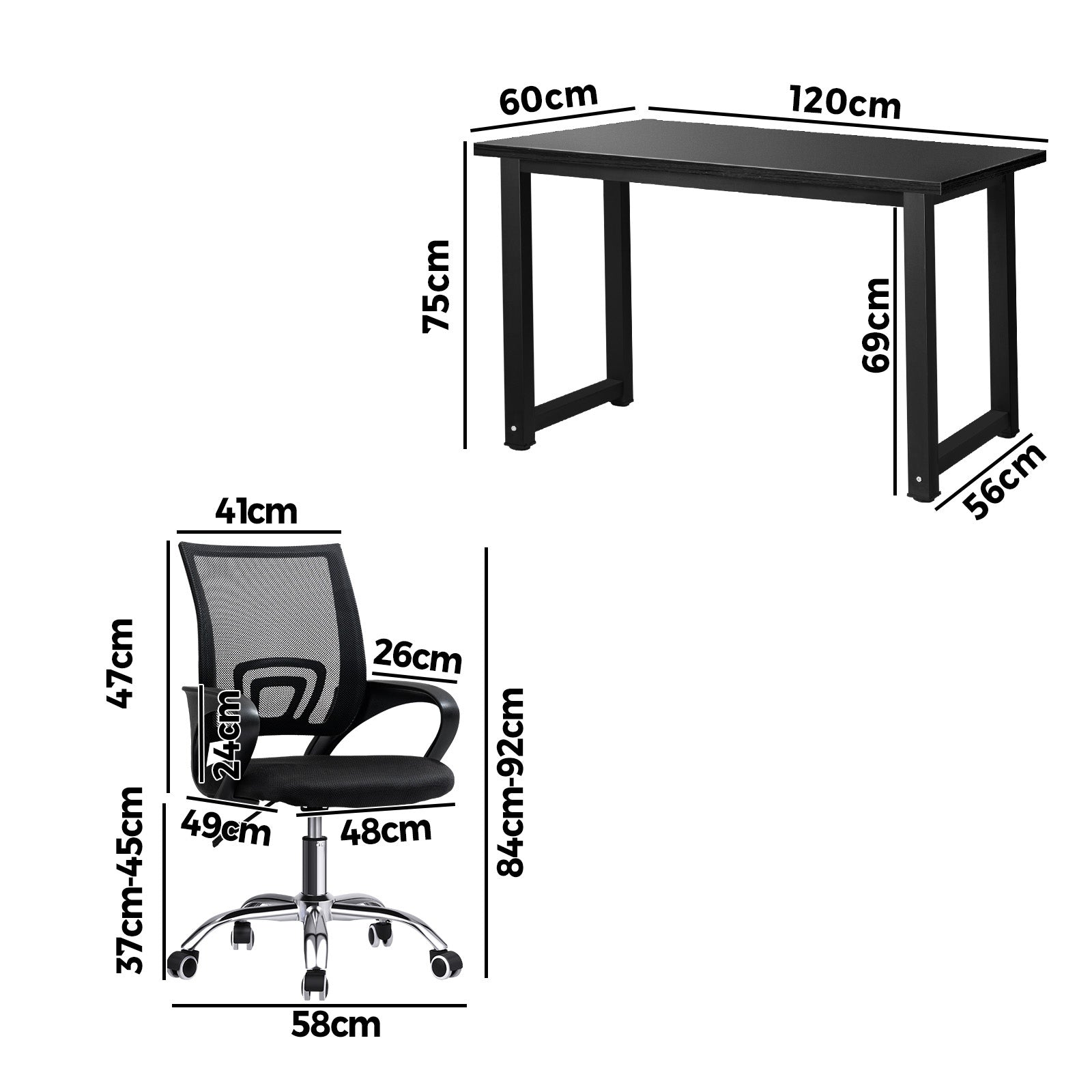 Oikiture Home Office Desk and Chair Set Black Computer Desk Mesh Office Chair - Sunyee