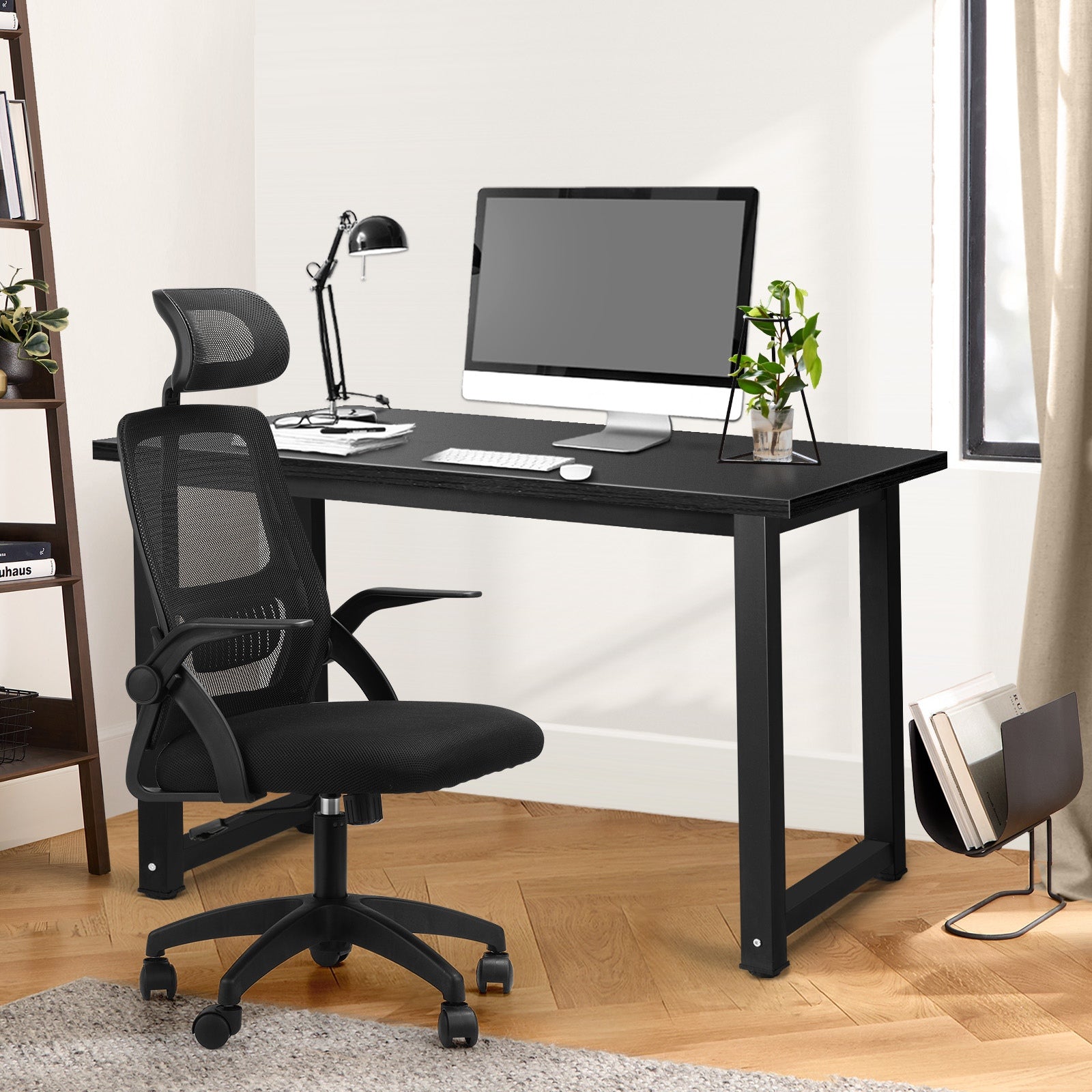 Oikiture Home Office Desk and Chair Set Computer Desk Mesh Office Chair Black - Sunyee