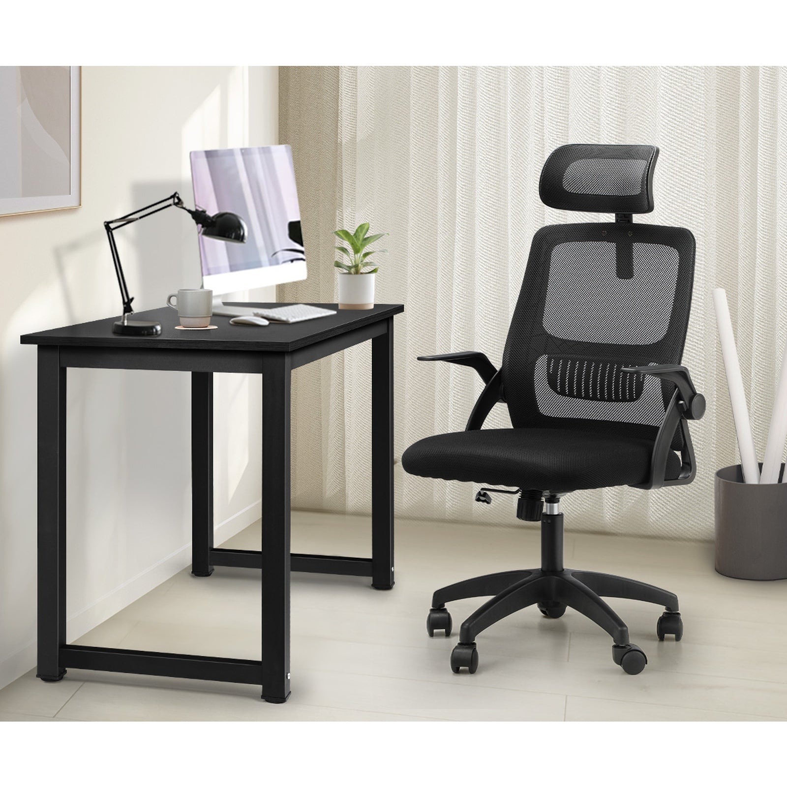 Oikiture Home Office Desk and Chair Set Computer Desk Mesh Office Chair Black - Sunyee