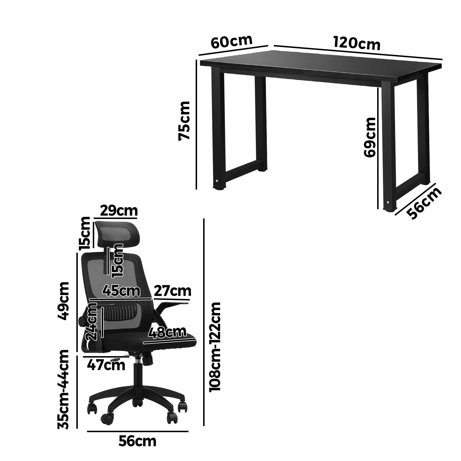 Oikiture Home Office Desk and Chair Set Computer Desk Mesh Office Chair Black - Sunyee