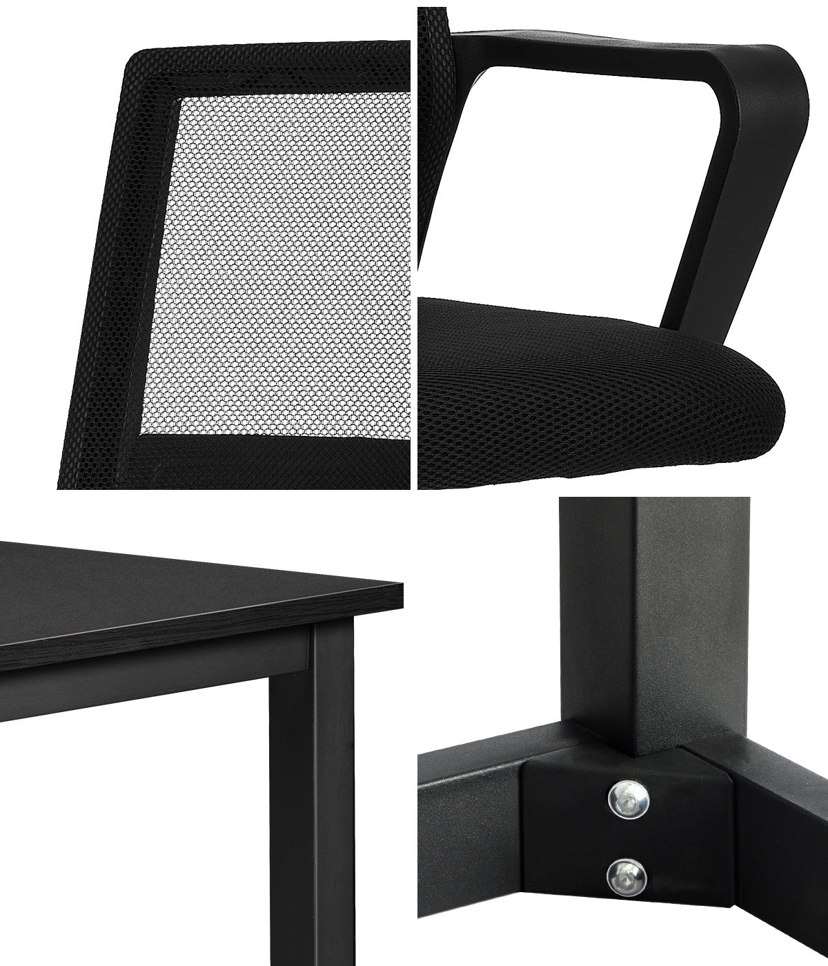Oikiture Home Office Desk and Chair Set Black Study Work Gaming Computer Table
