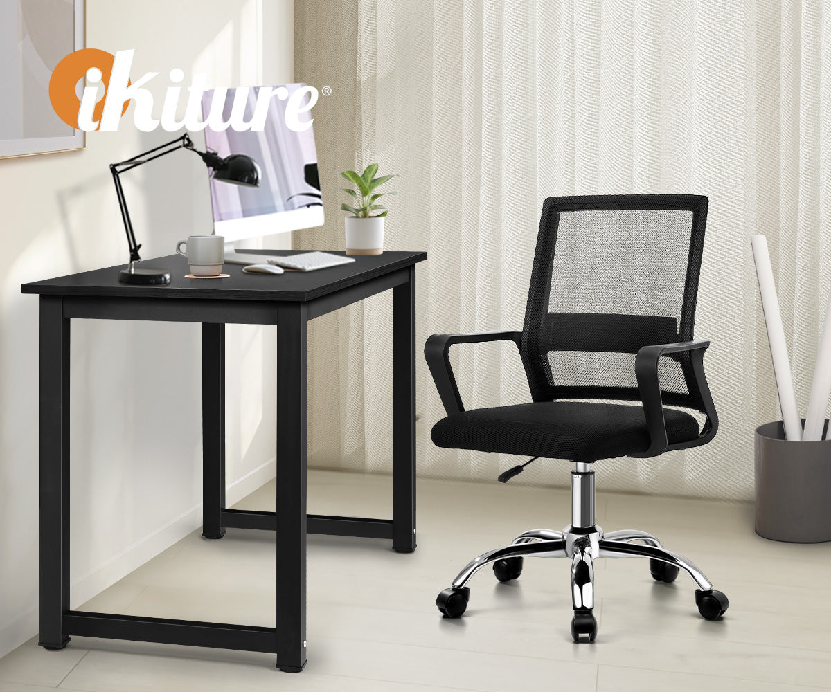Oikiture Home Office Desk and Chair Set Black Study Work Gaming Computer Table