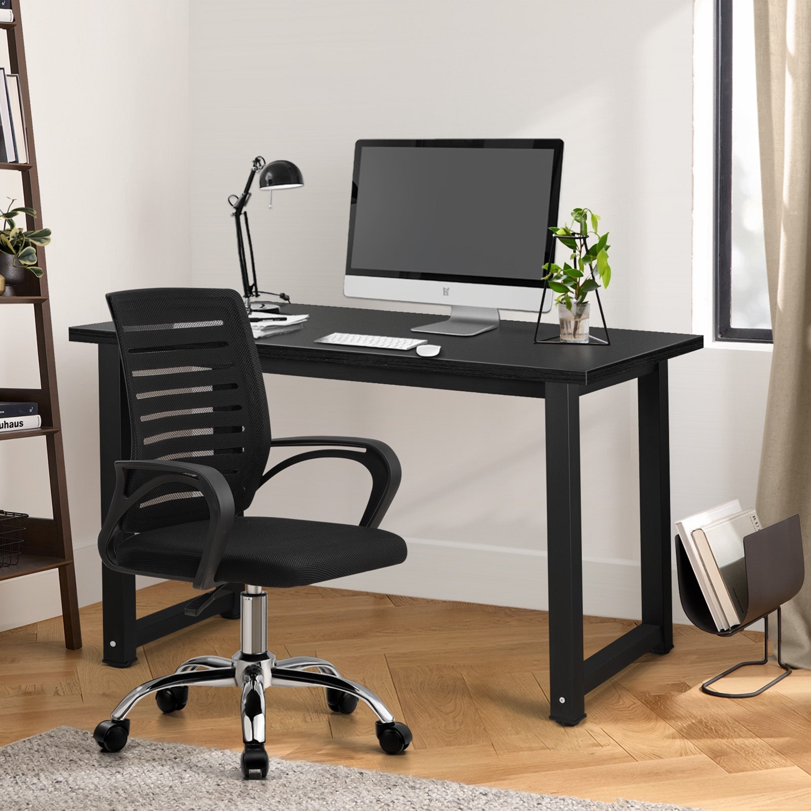 Oikiture Home Office Desk and Chair Set Black Study Work Table Mesh Office Chair - Sunyee