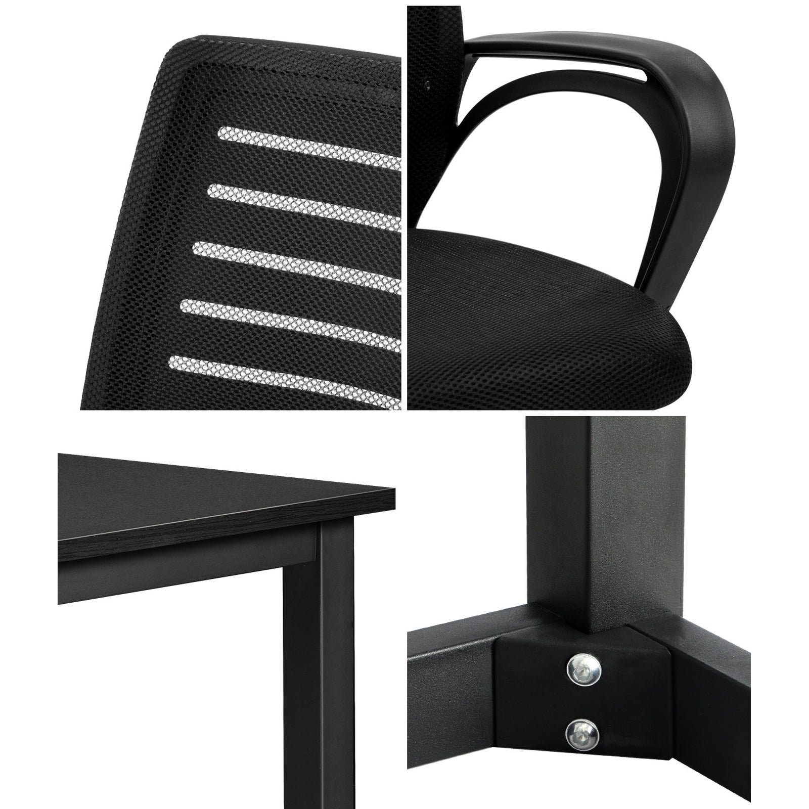 Oikiture Home Office Desk and Chair Set Black Study Work Table Mesh Office Chair - Sunyee