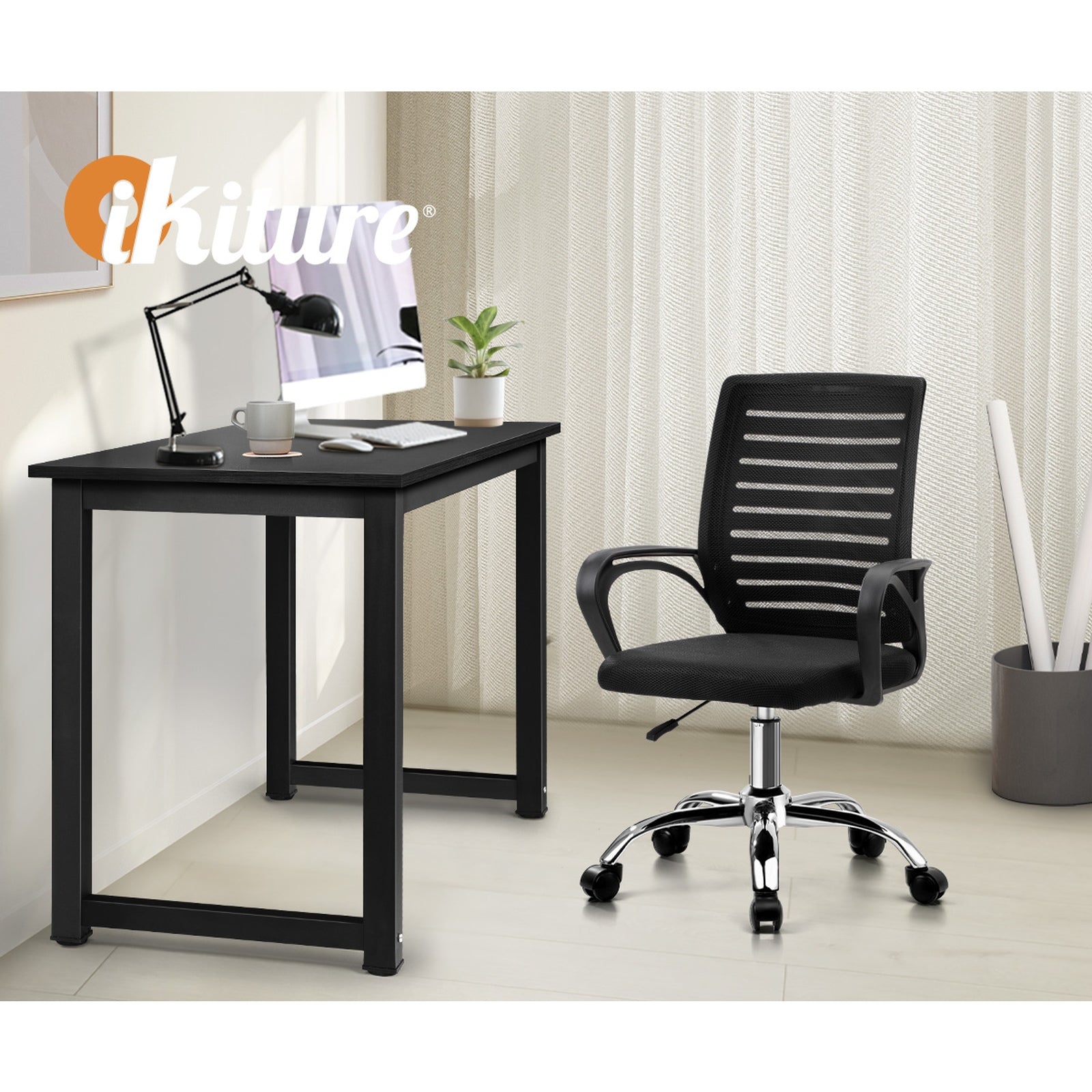 Oikiture Home Office Desk and Chair Set Black Study Work Table Mesh Office Chair - Sunyee
