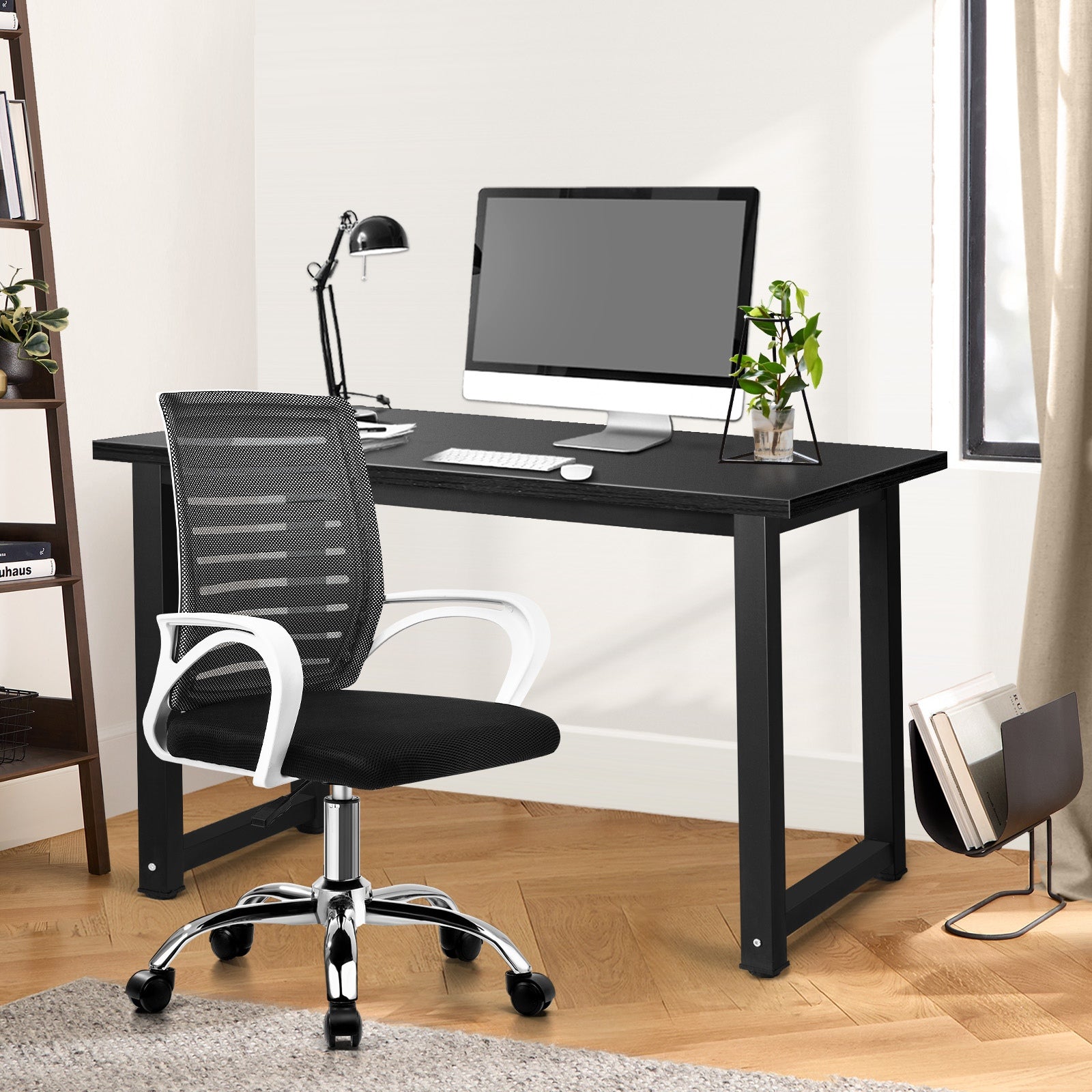 Oikiture Home Office Desk and Chair Set BK&WH Study Work Table Mesh Office Chair - Sunyee