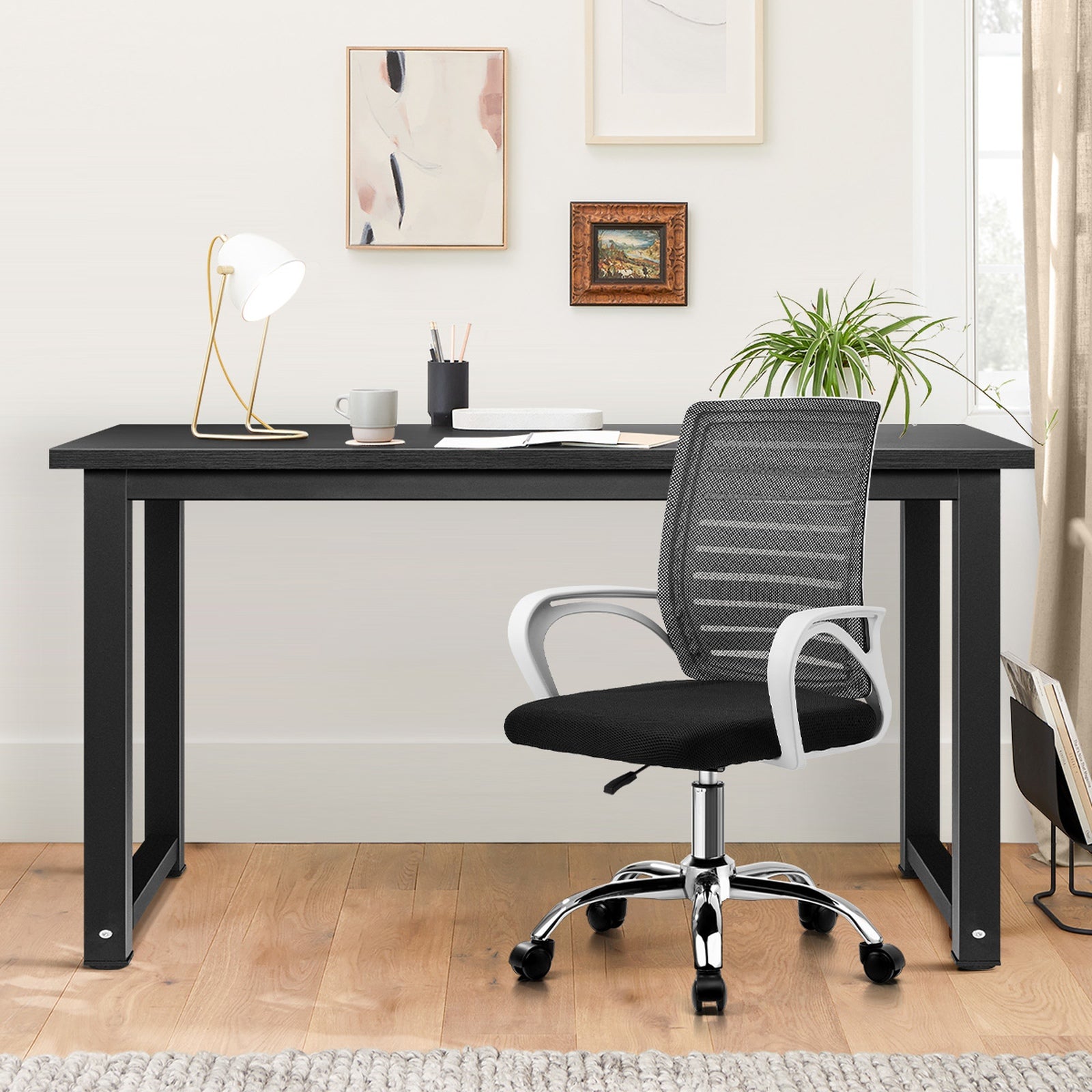 Oikiture Home Office Desk and Chair Set BK&WH Study Work Table Mesh Office Chair - Sunyee