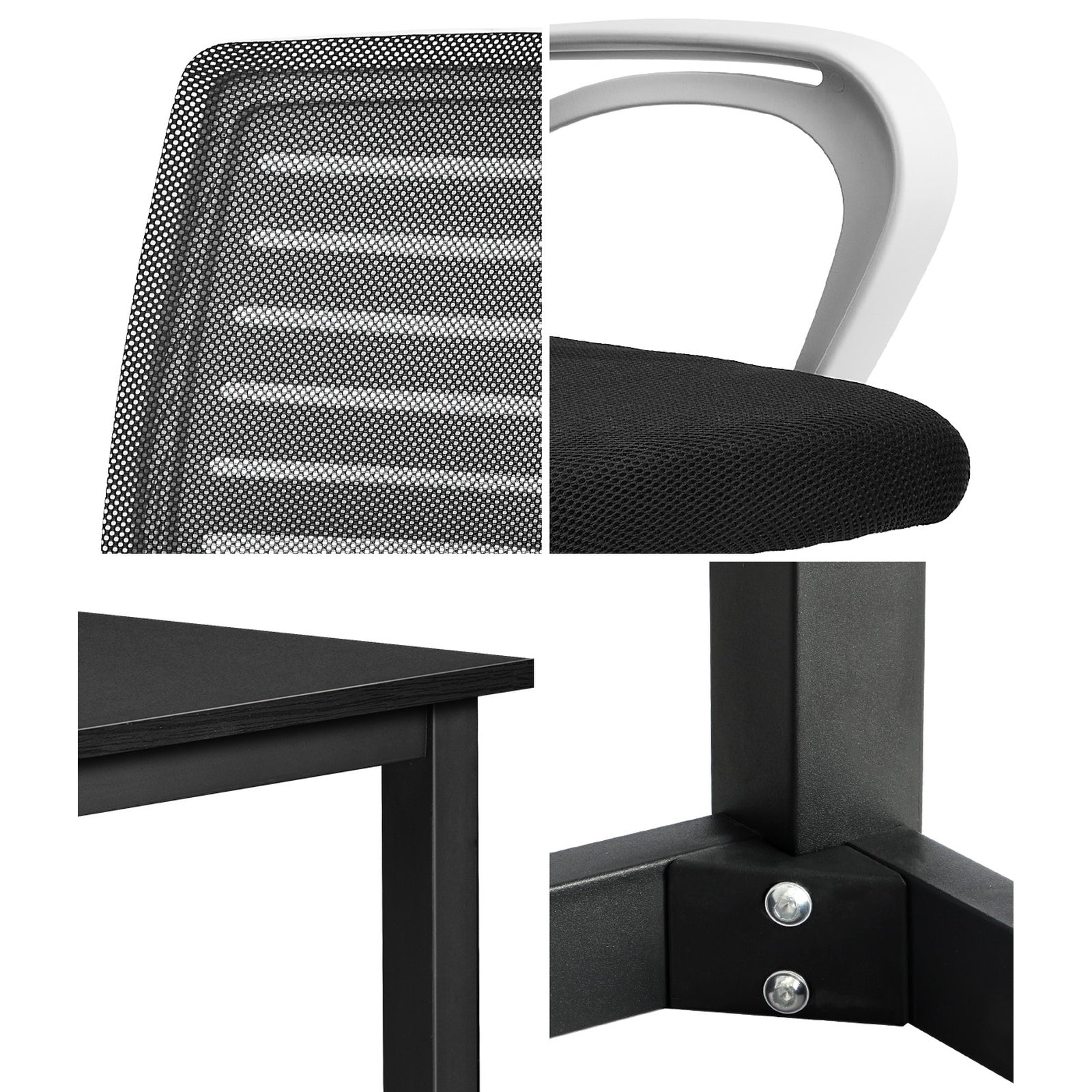 Oikiture Home Office Desk and Chair Set BK&WH Study Work Table Mesh Office Chair - Sunyee