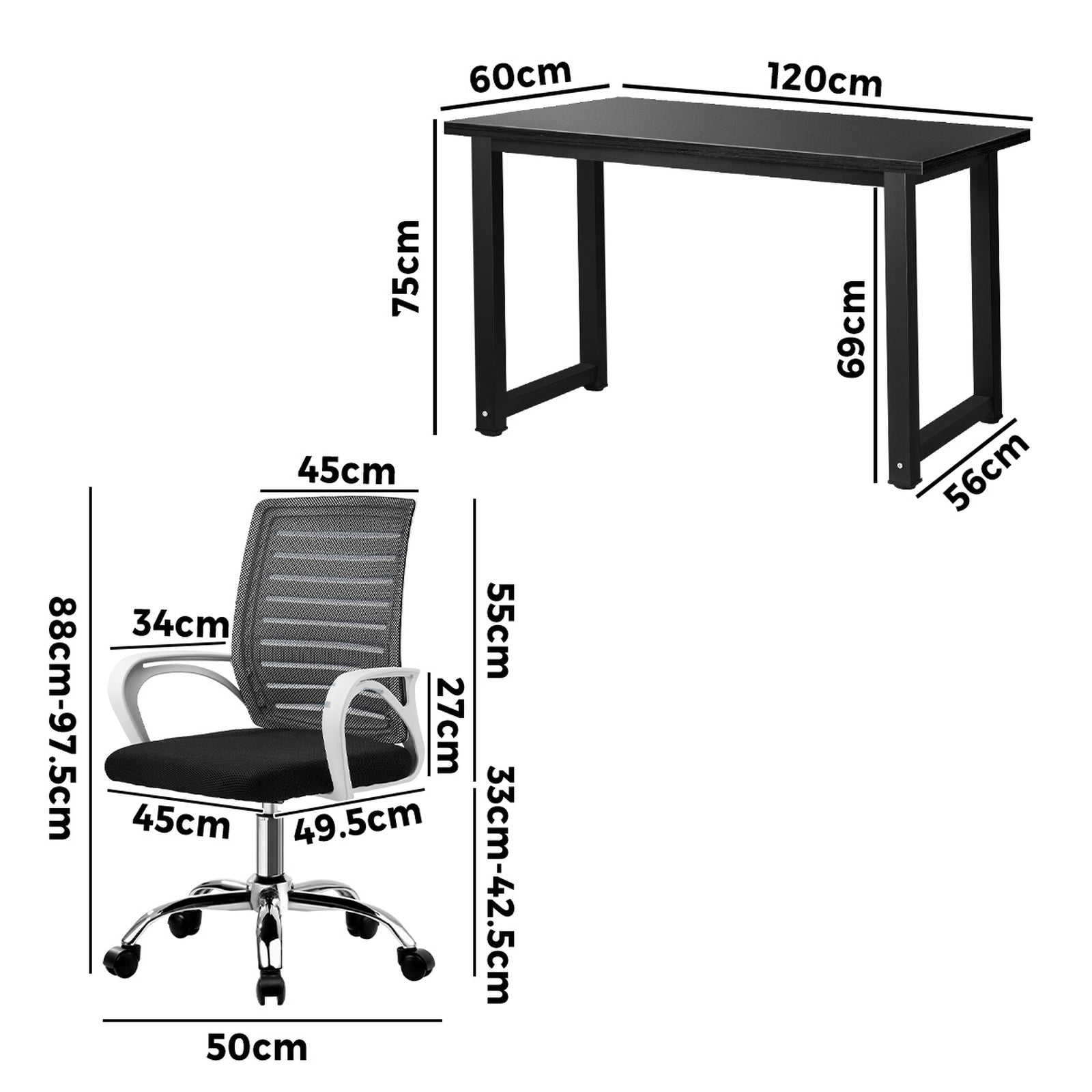 Oikiture Home Office Desk and Chair Set BK&WH Study Work Table Mesh Office Chair - Sunyee