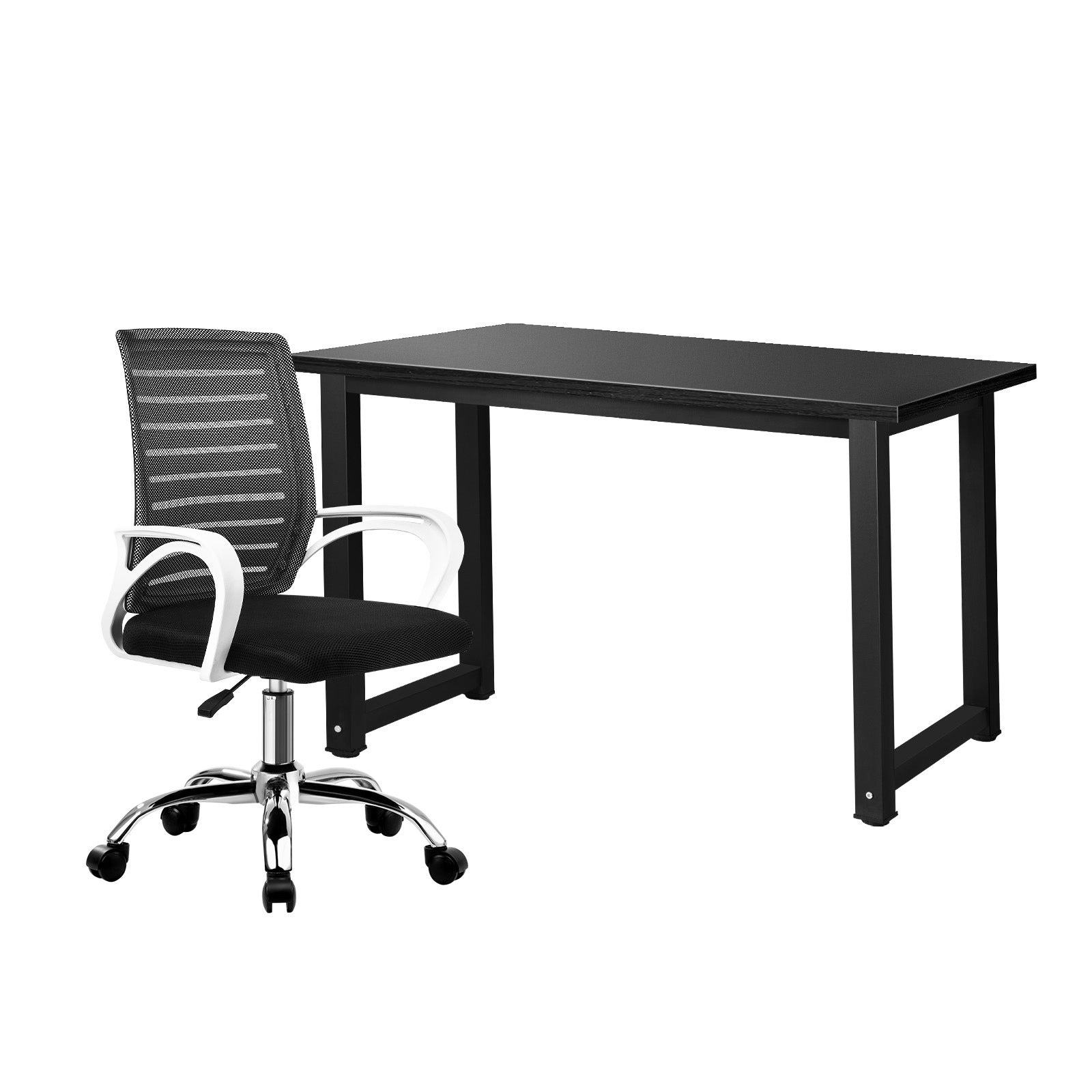 Oikiture Home Office Desk and Chair Set BK&WH Study Work Table Mesh Office Chair - Sunyee