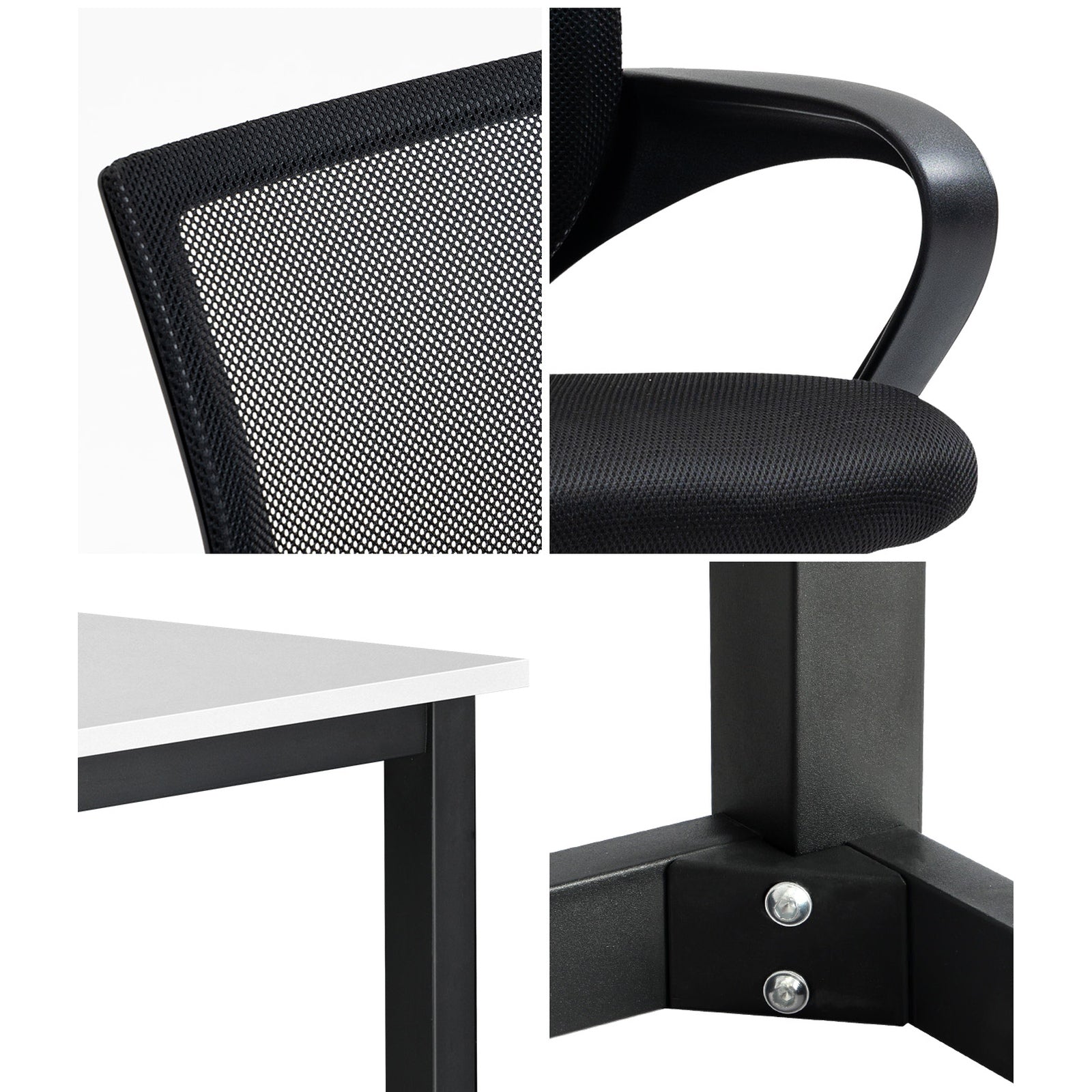 Oikiture Home Office Desk and Chair Set BK&WH Computer Desk Mesh Office Chair - Sunyee