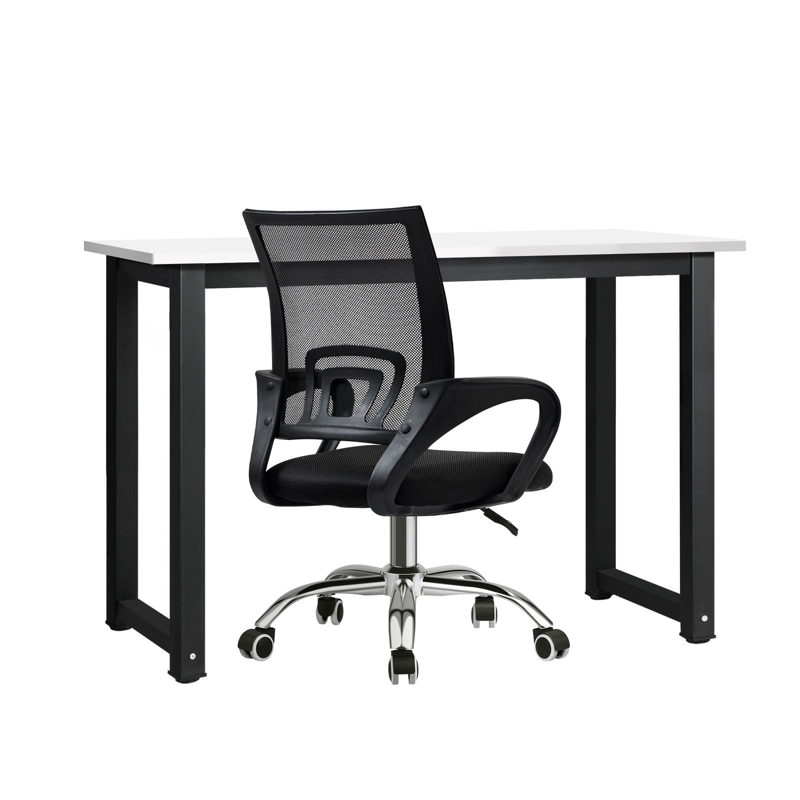 Oikiture Home Office Desk and Chair Set BK&WH Computer Desk Mesh Office Chair - Sunyee