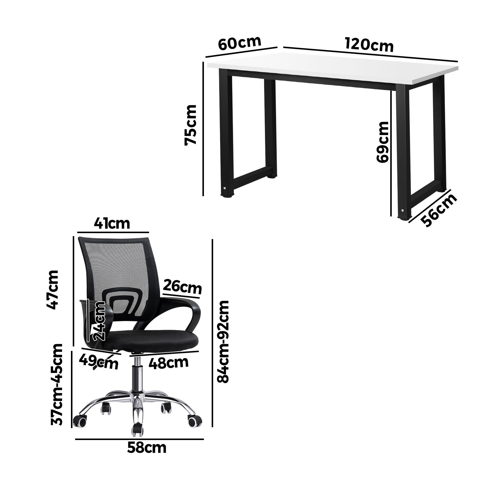 Oikiture Home Office Desk and Chair Set BK&WH Computer Desk Mesh Office Chair - Sunyee