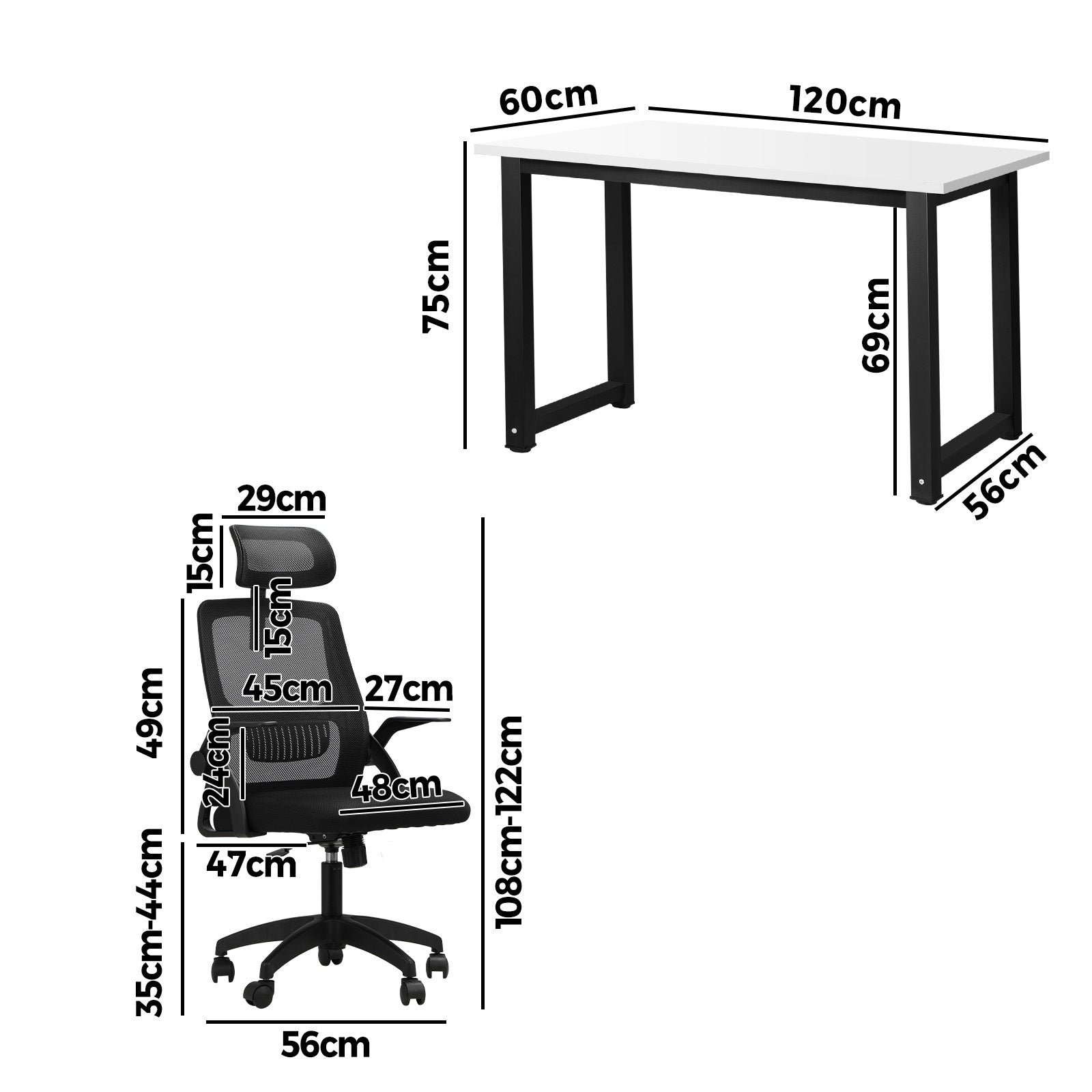 Oikiture Home Office Desk and Chair Set Computer Desk Mesh Office Chair BK&WH - Sunyee