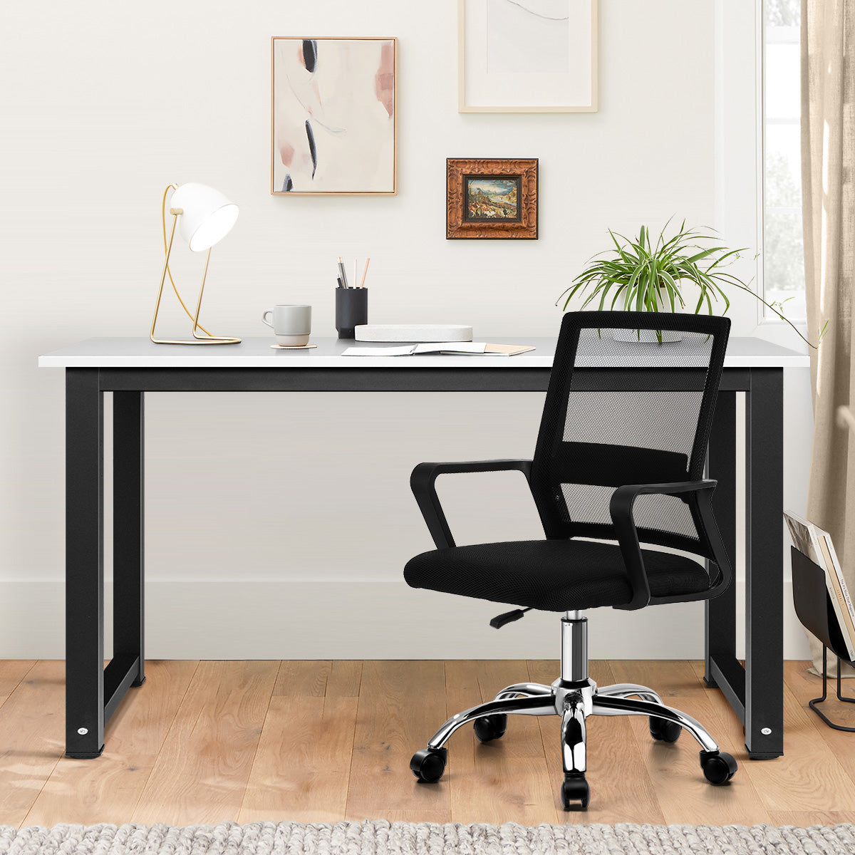 Oikiture Home Office Desk and Chair Set BK&WH Study Work Gaming Computer Table - Sunyee