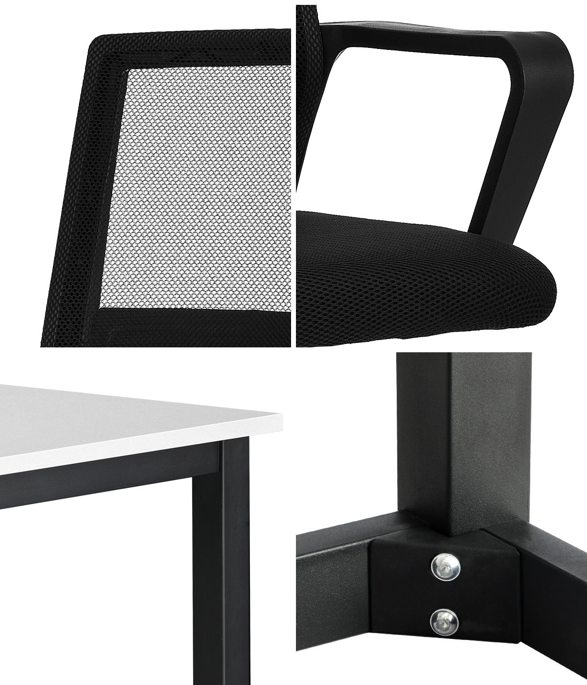 Oikiture Home Office Desk and Chair Set BK&WH Study Work Gaming Computer Table - Sunyee