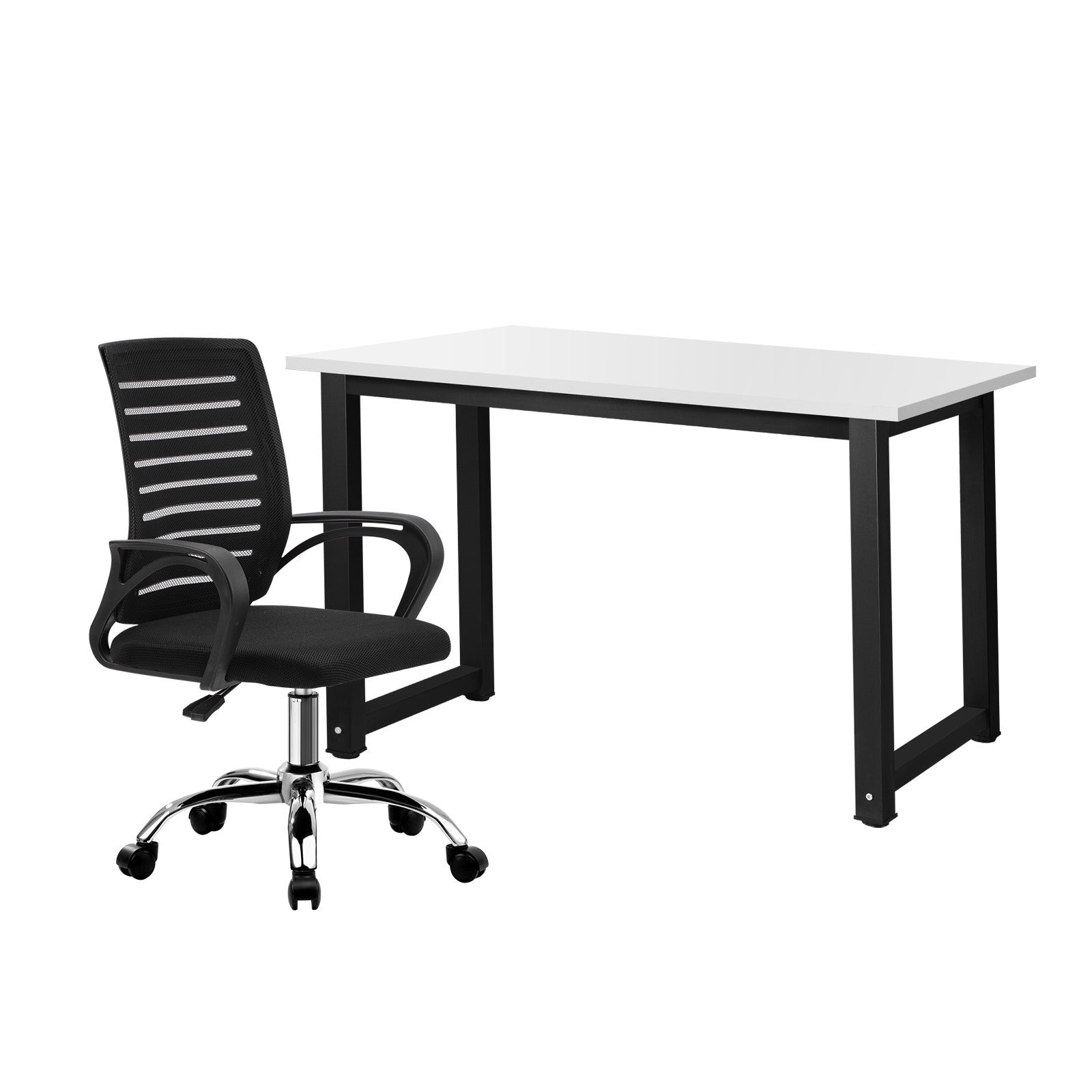 Oikiture Home Office Desk and Chair Set BK&WH Computer Desk Mesh Office Chair