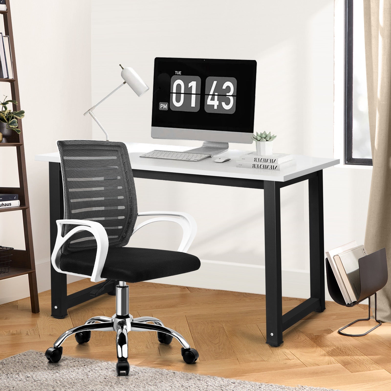Oikiture Home Office Desk and Chair Set BK&WH Gaming Desk Mesh Office Chair - Sunyee