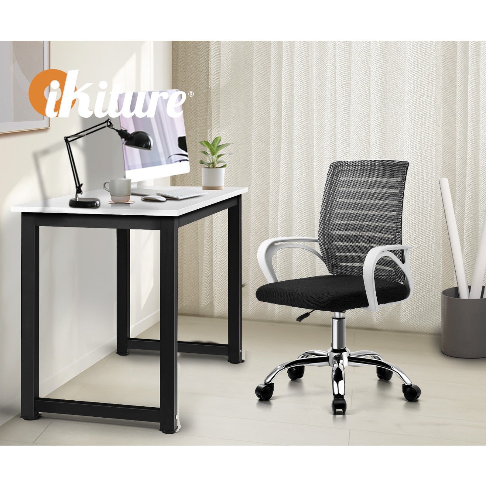 Oikiture Home Office Desk and Chair Set BK&WH Gaming Desk Mesh Office Chair - Sunyee